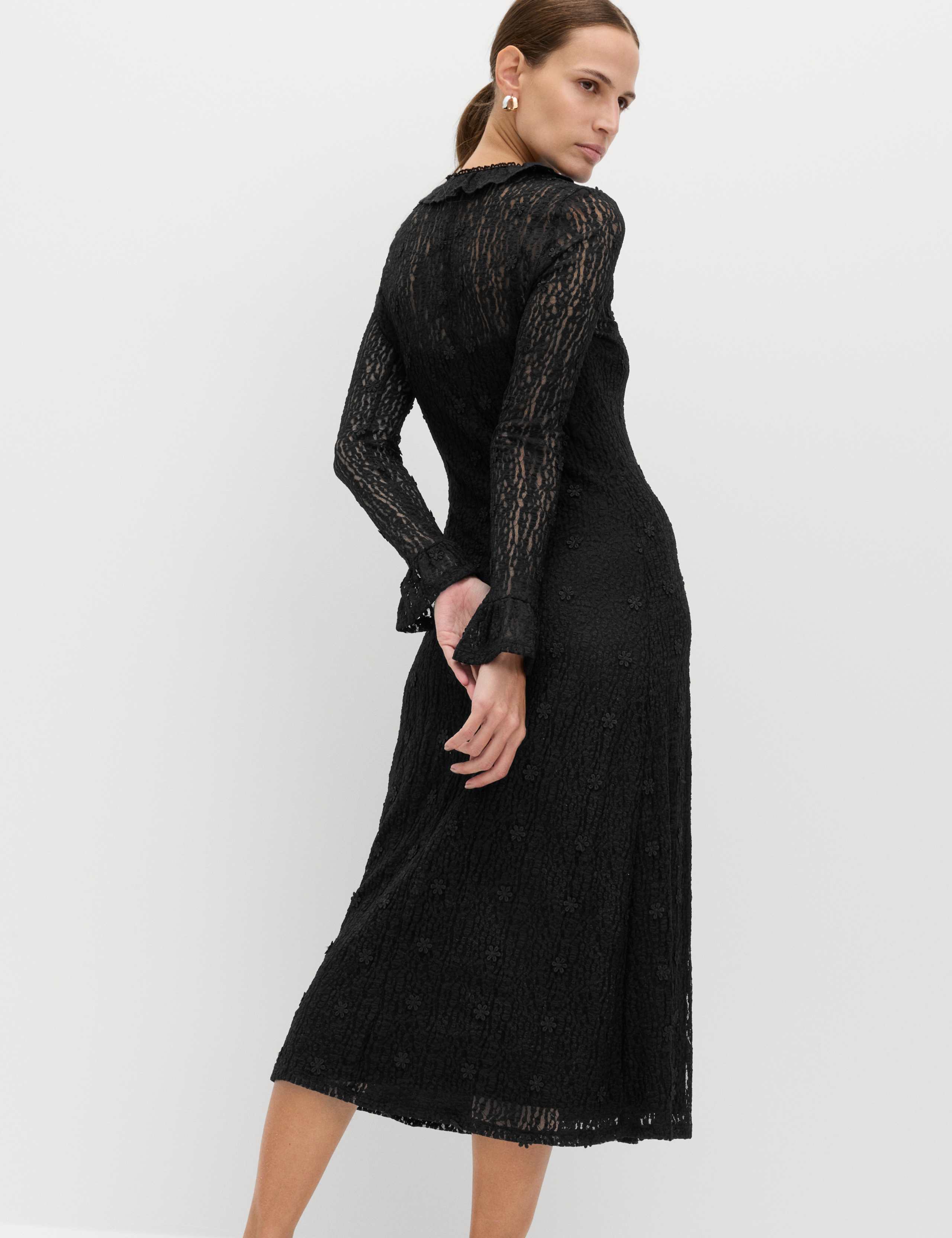 Jersey Floral Lace Midaxi Bodycon Dress 4 of 7