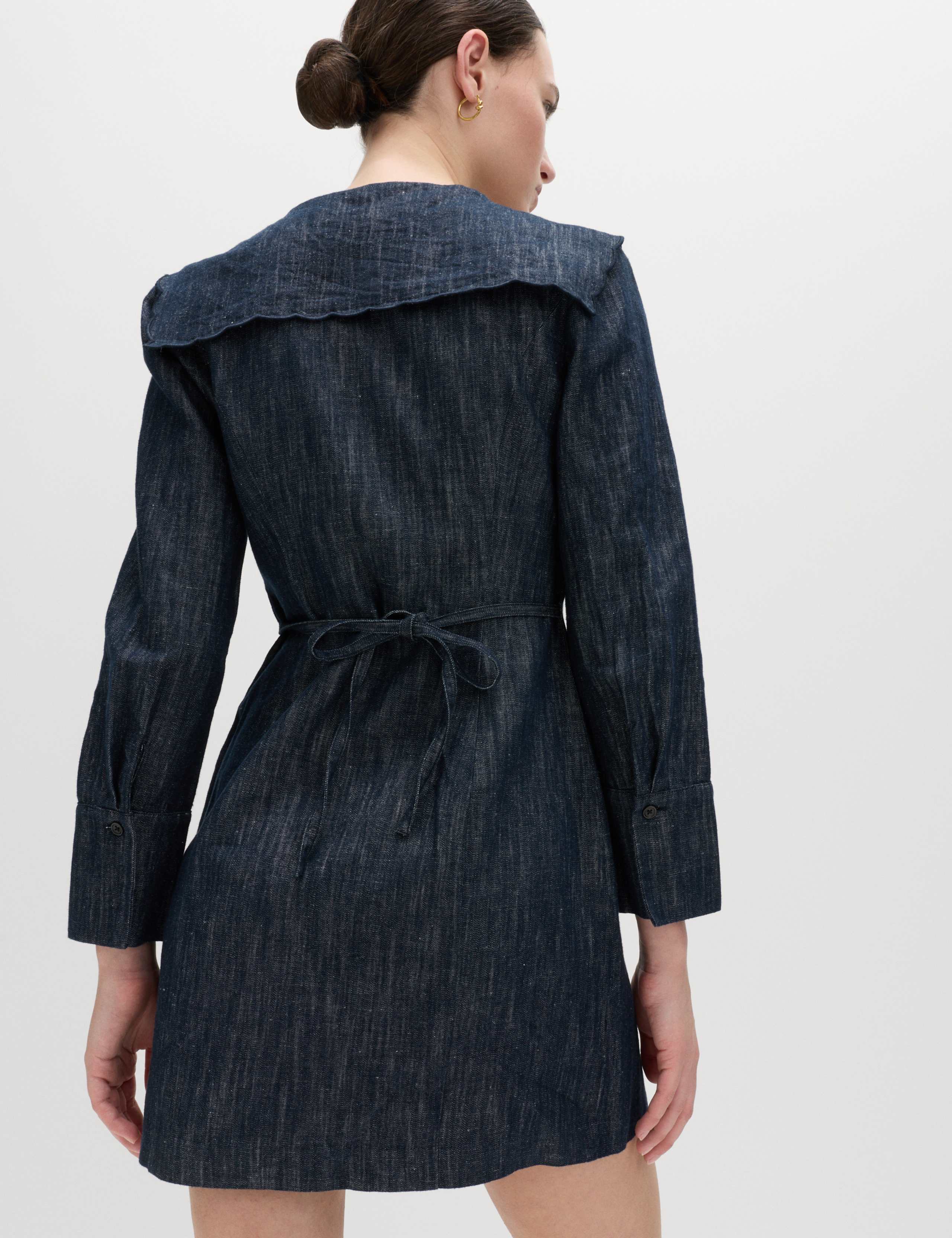 Denim Sailor Collar Mini Dress with Linen 5 of 5