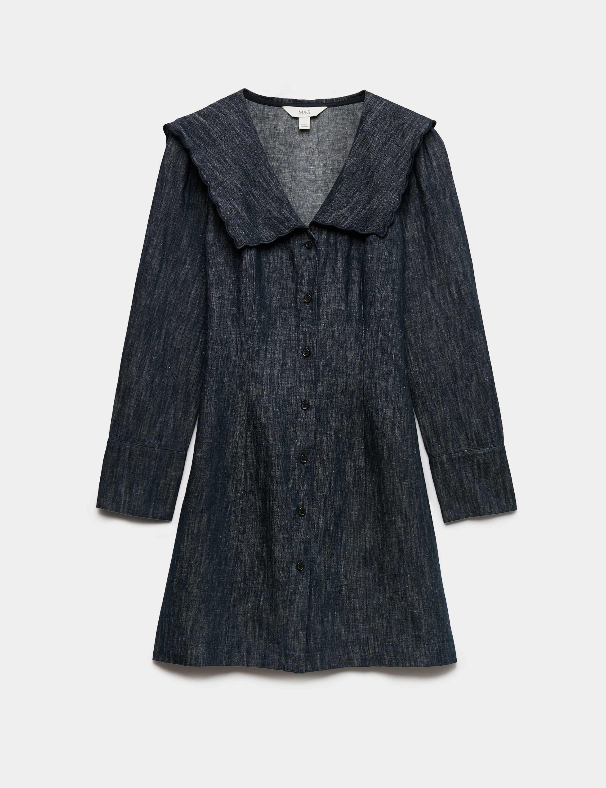 Denim Sailor Collar Mini Dress with Linen 2 of 5