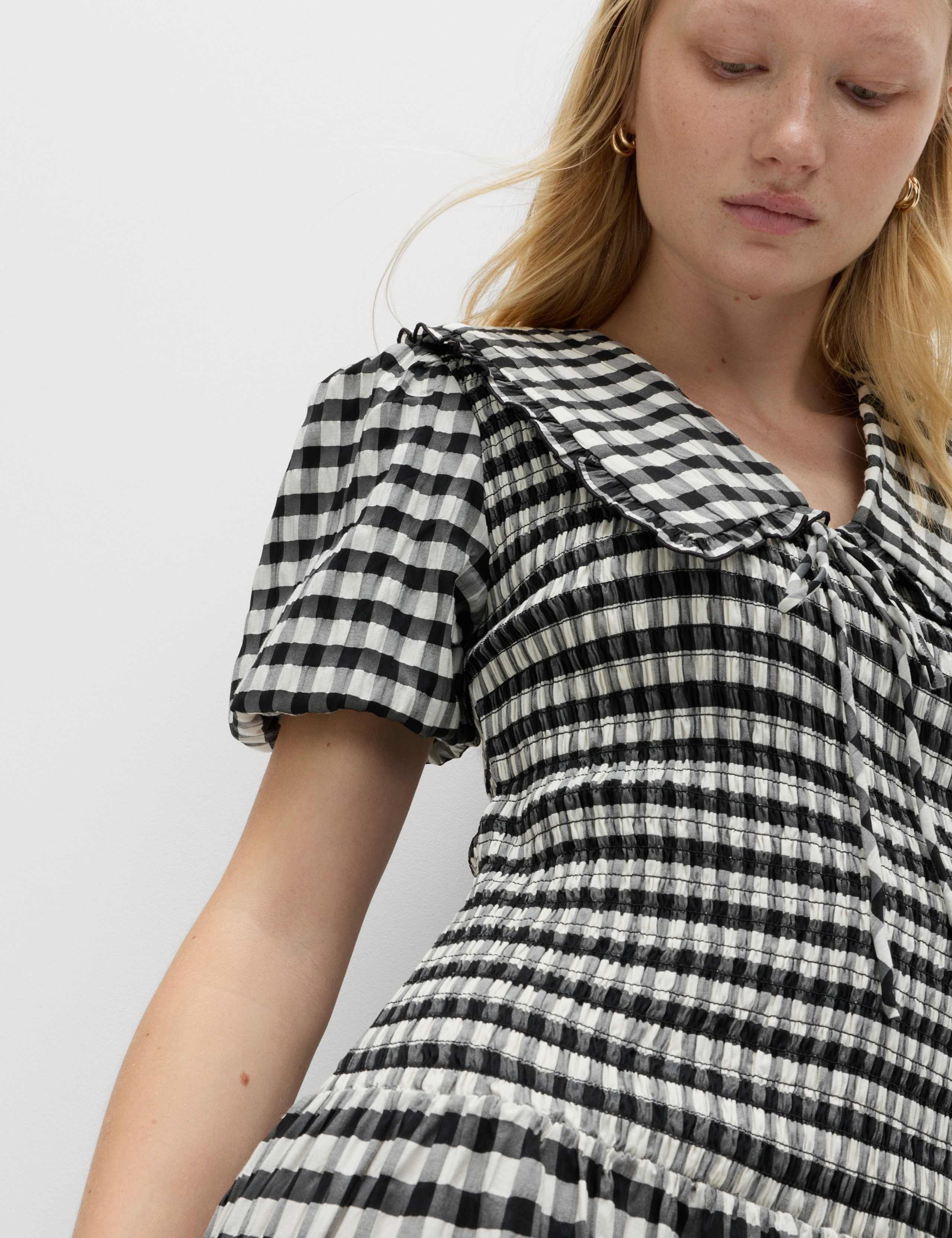 Cotton Blend Gingham Dropped Waist Midi Dress 3 of 5