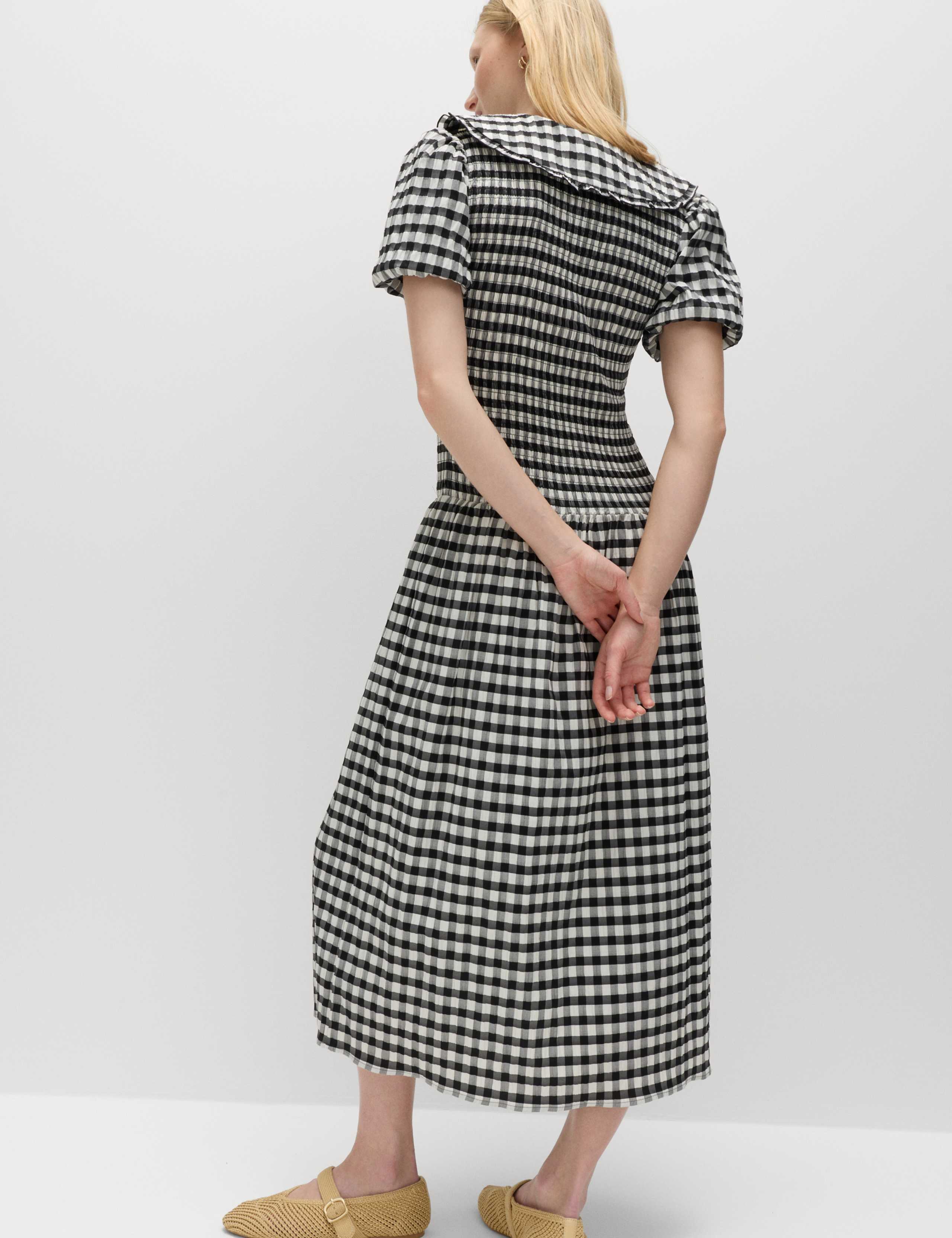 Cotton Blend Gingham Dropped Waist Midi Dress 4 of 5