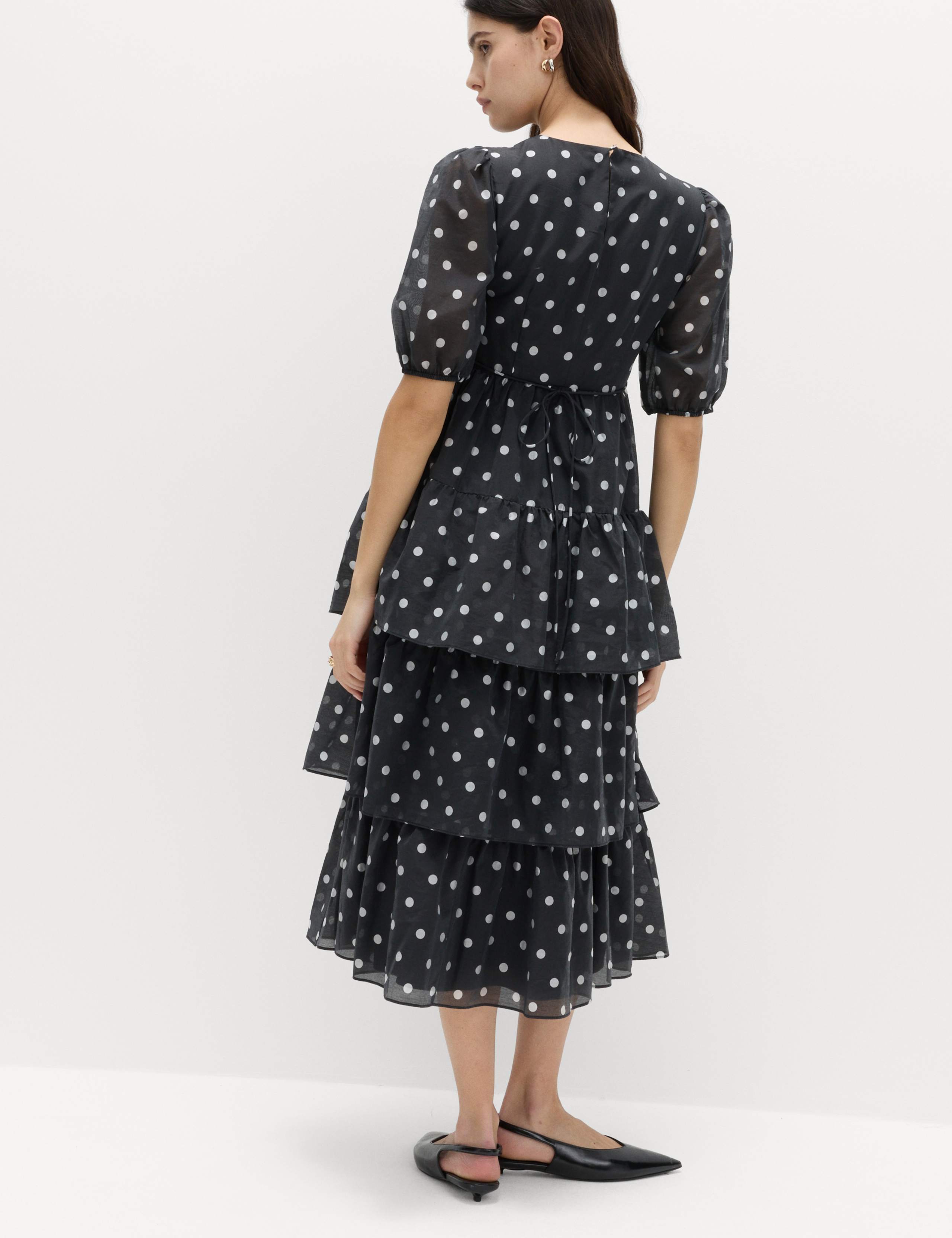 Lyocell Rich Polka Dot Midi Tiered Dress 4 of 6