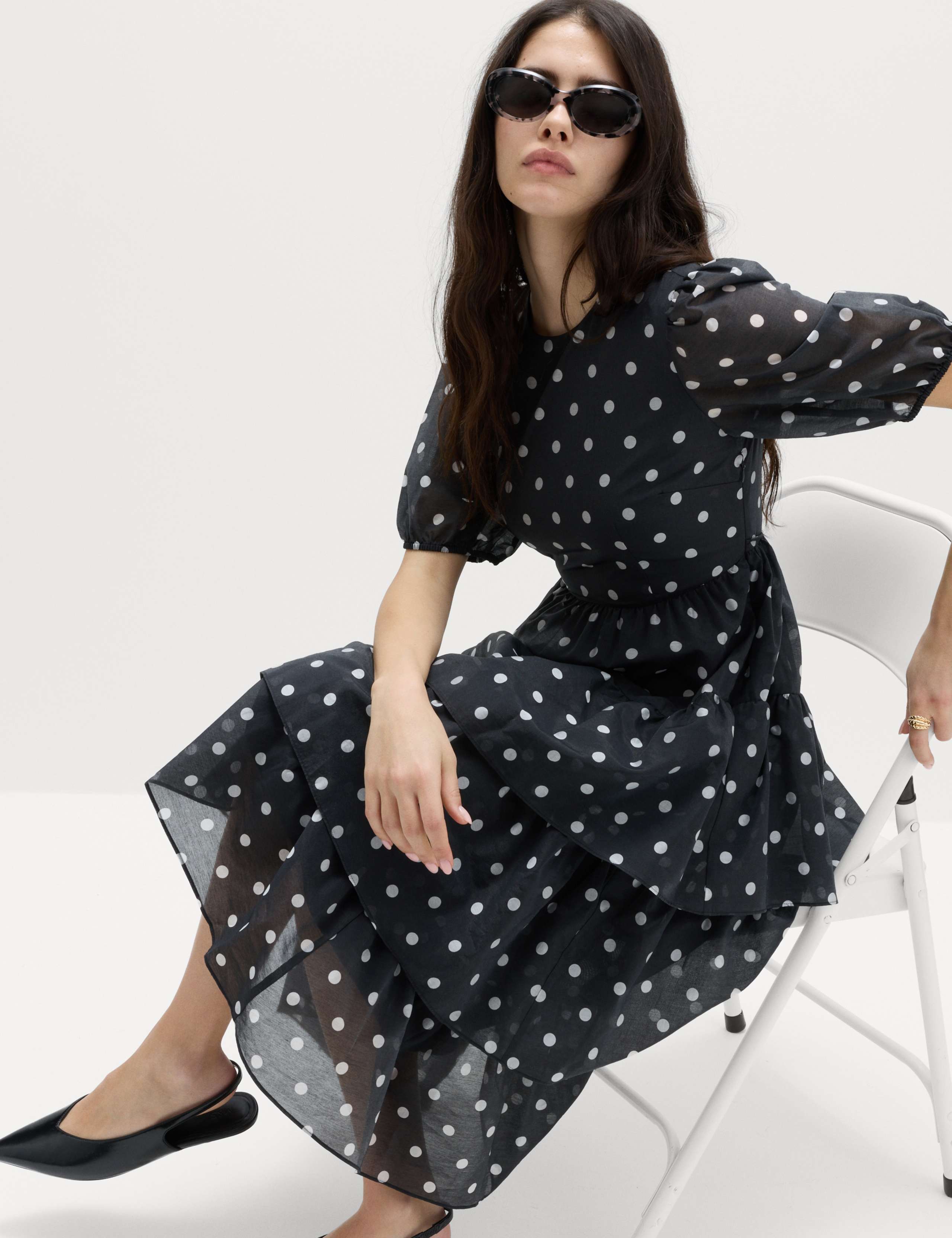 Lyocell Rich Polka Dot Midi Tiered Dress 5 of 6
