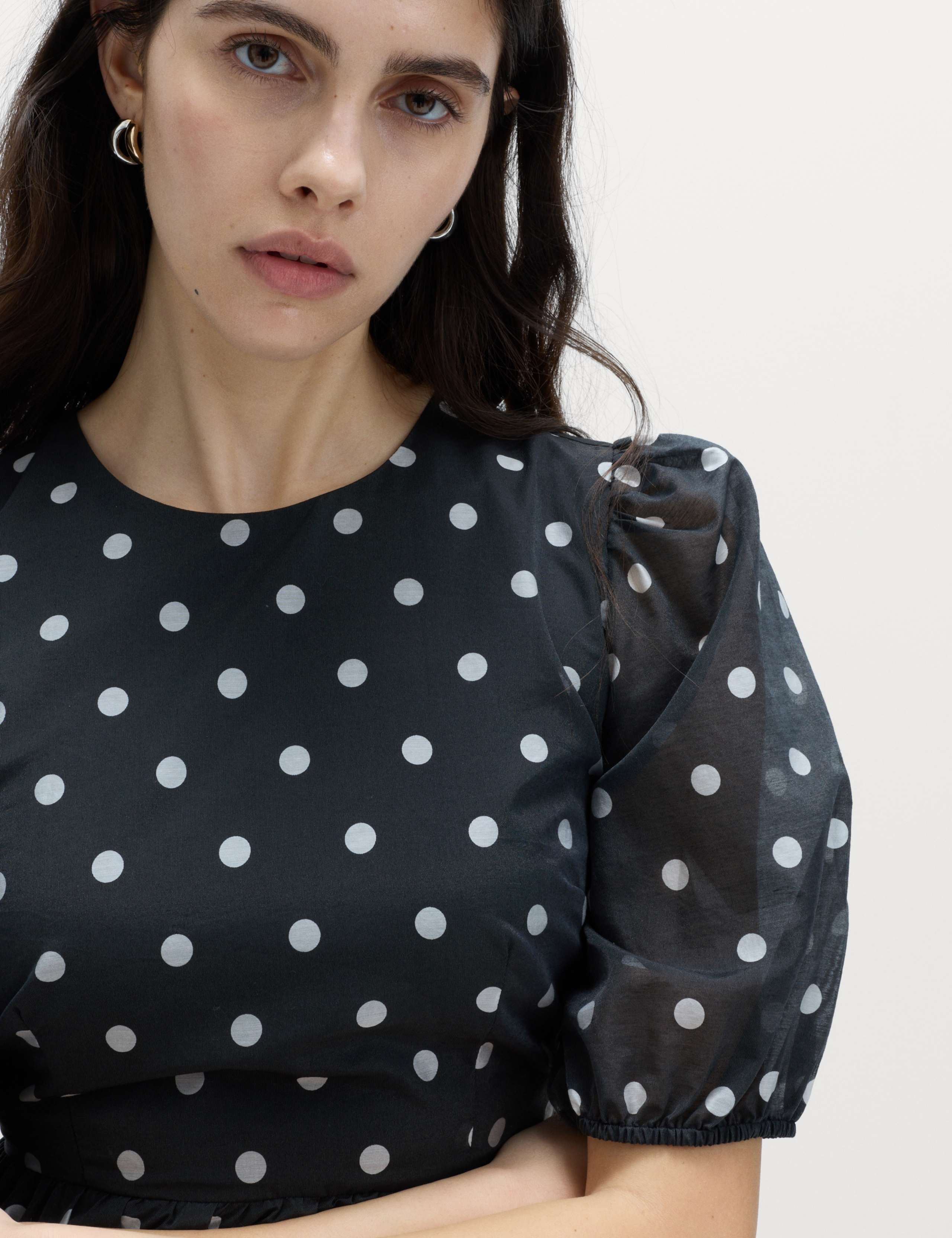Lyocell Rich Polka Dot Midi Tiered Dress 6 of 6