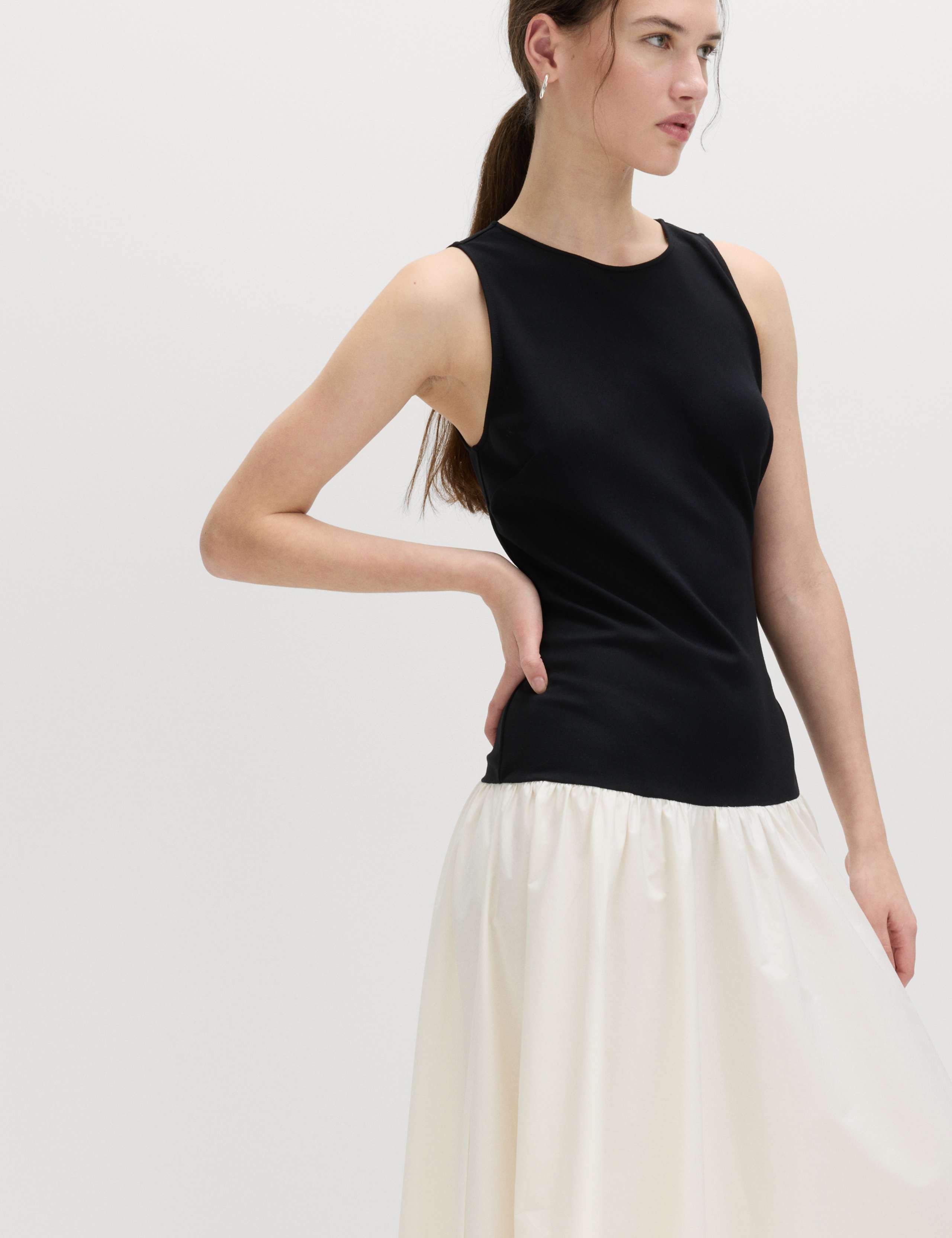 Cotton Blend Contrast Midi Drop Waist Dress 5 of 6