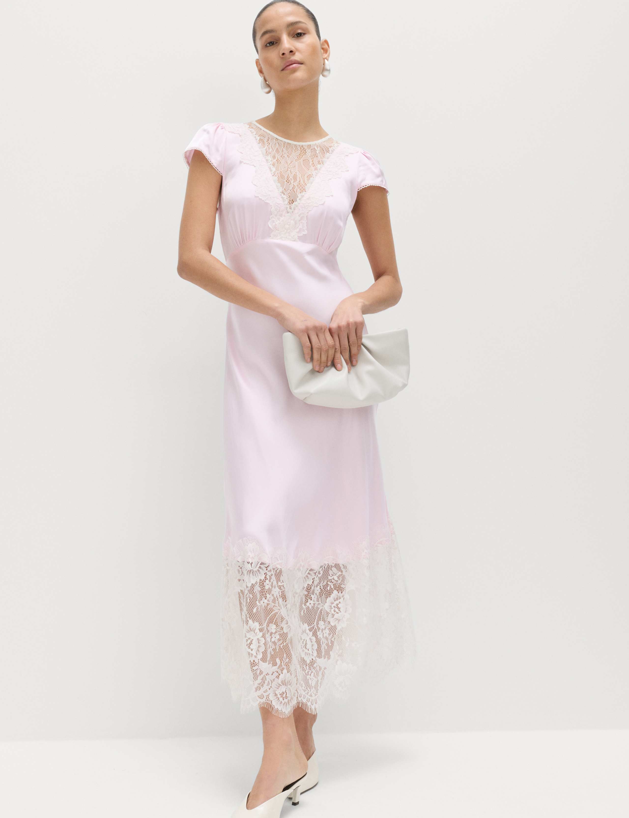 Satin Lace Insert Midi Tea Dress 2 of 6