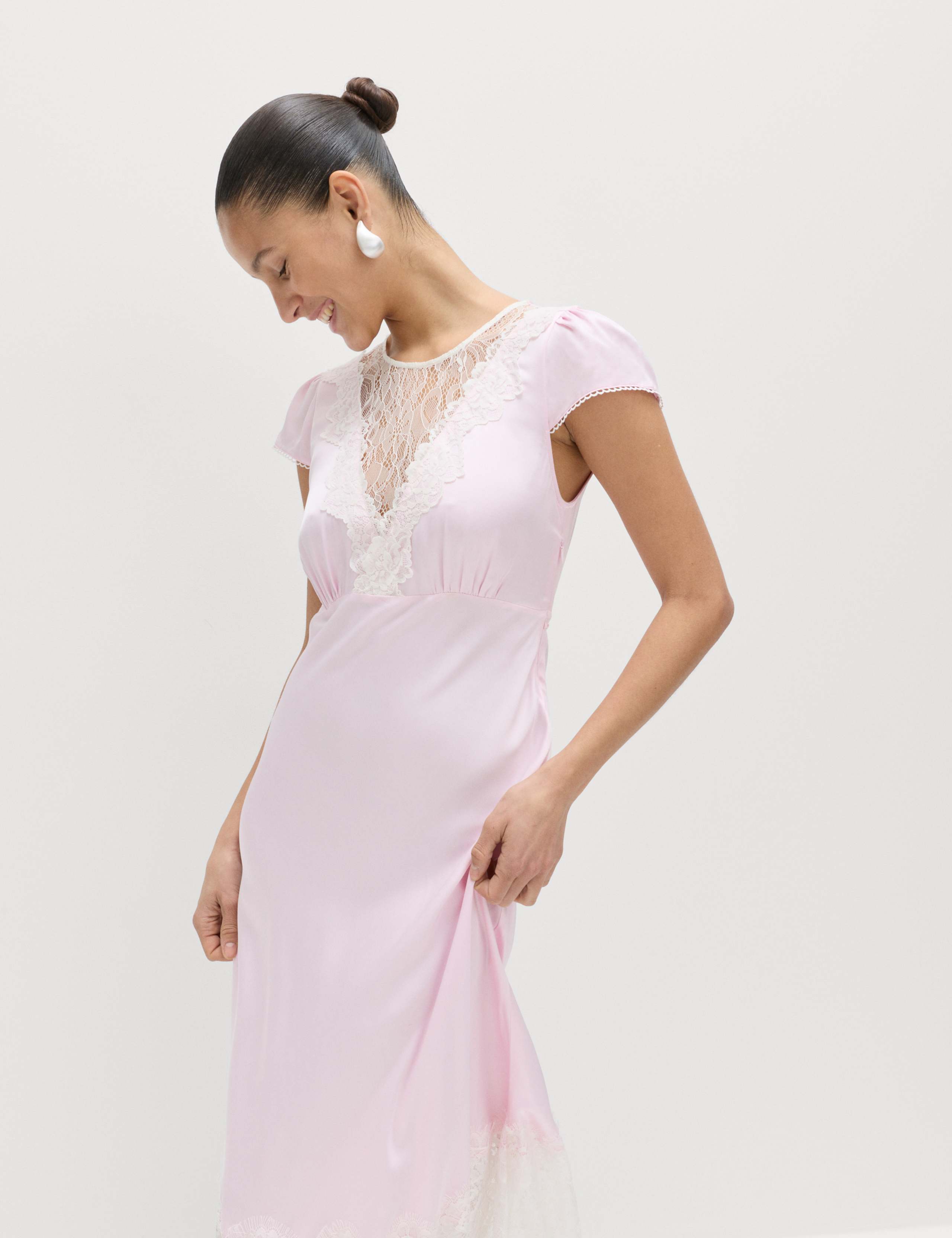 Satin Lace Insert Midi Tea Dress 6 of 6