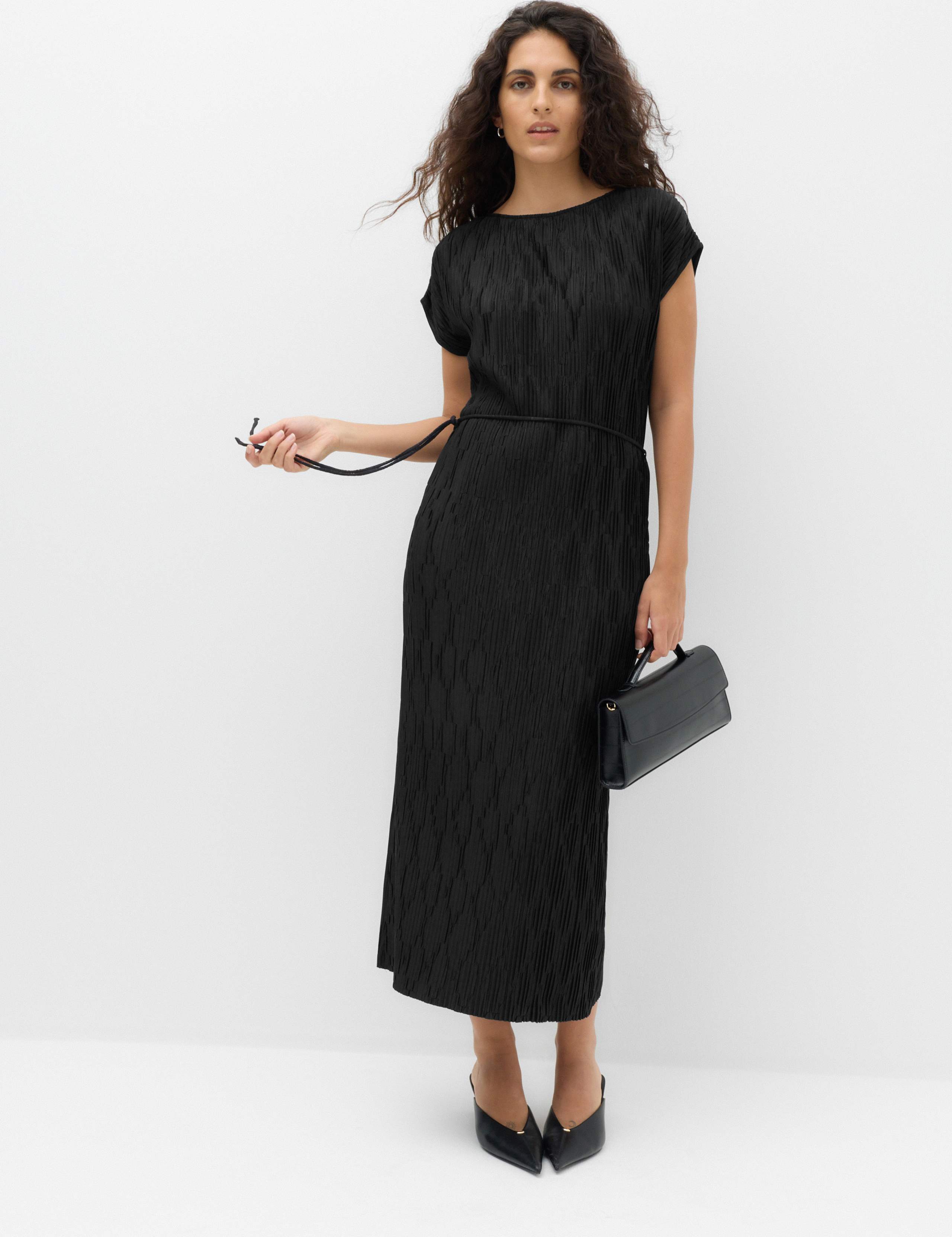 Plisse Tie Waist Midi Column Dress 1 of 7