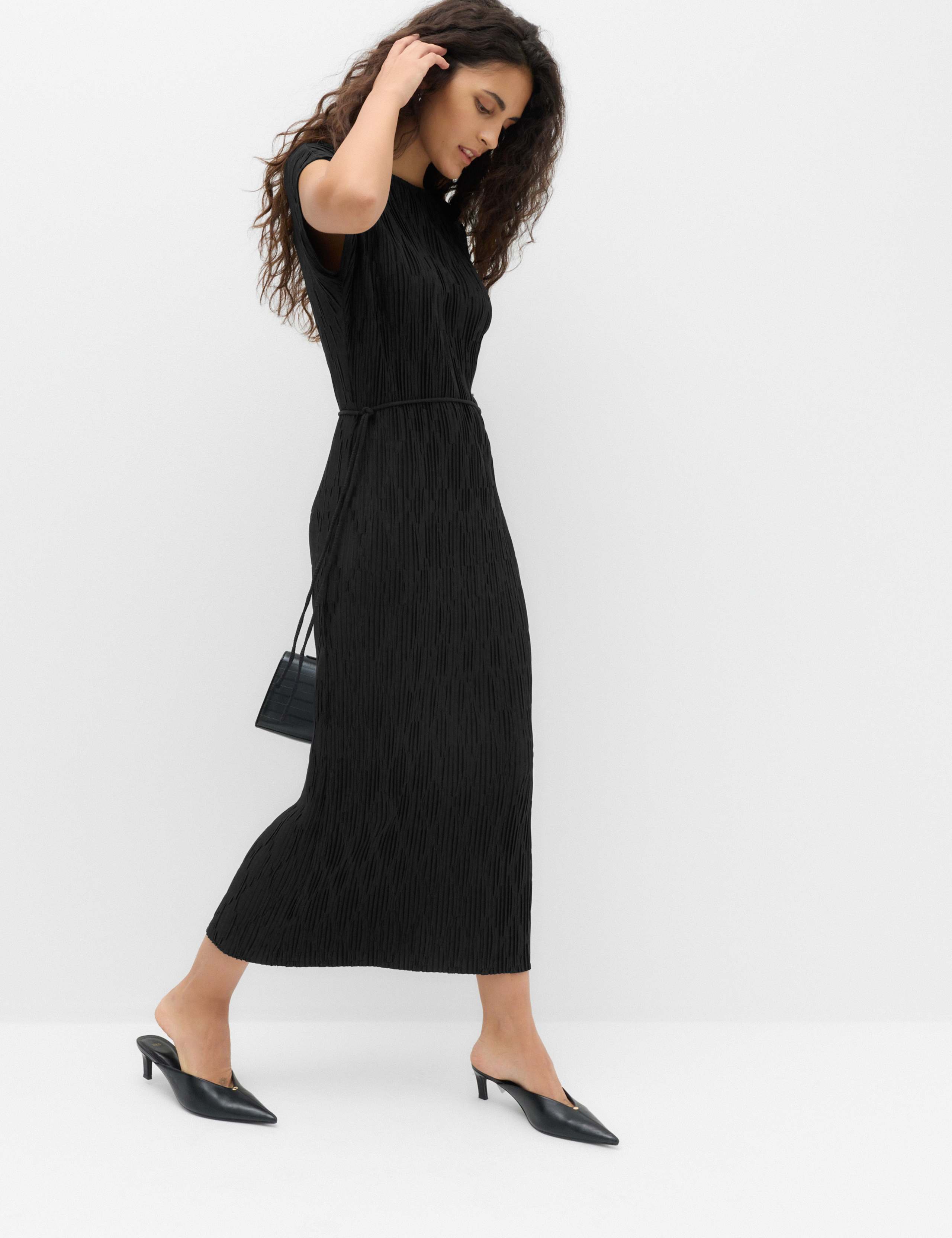 Plisse Tie Waist Midi Column Dress 6 of 7