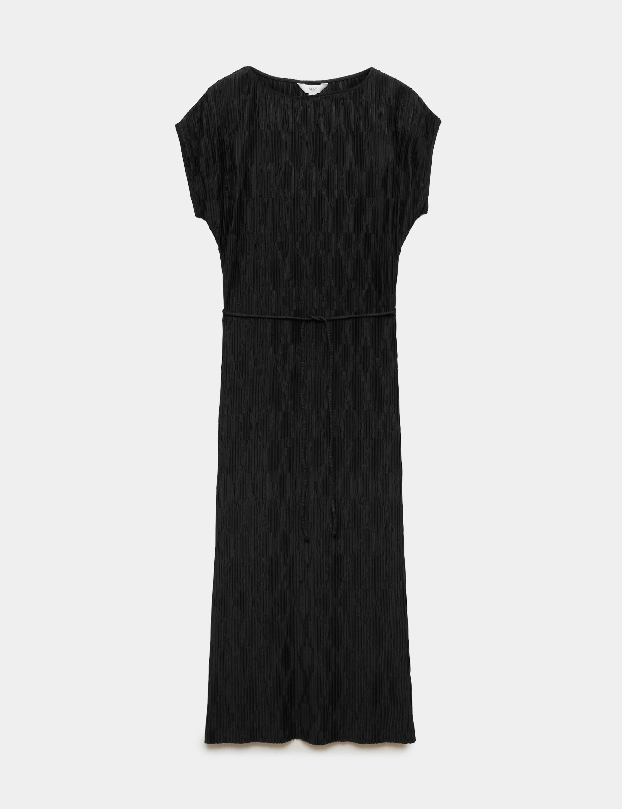 Plisse Tie Waist Midi Column Dress 2 of 7