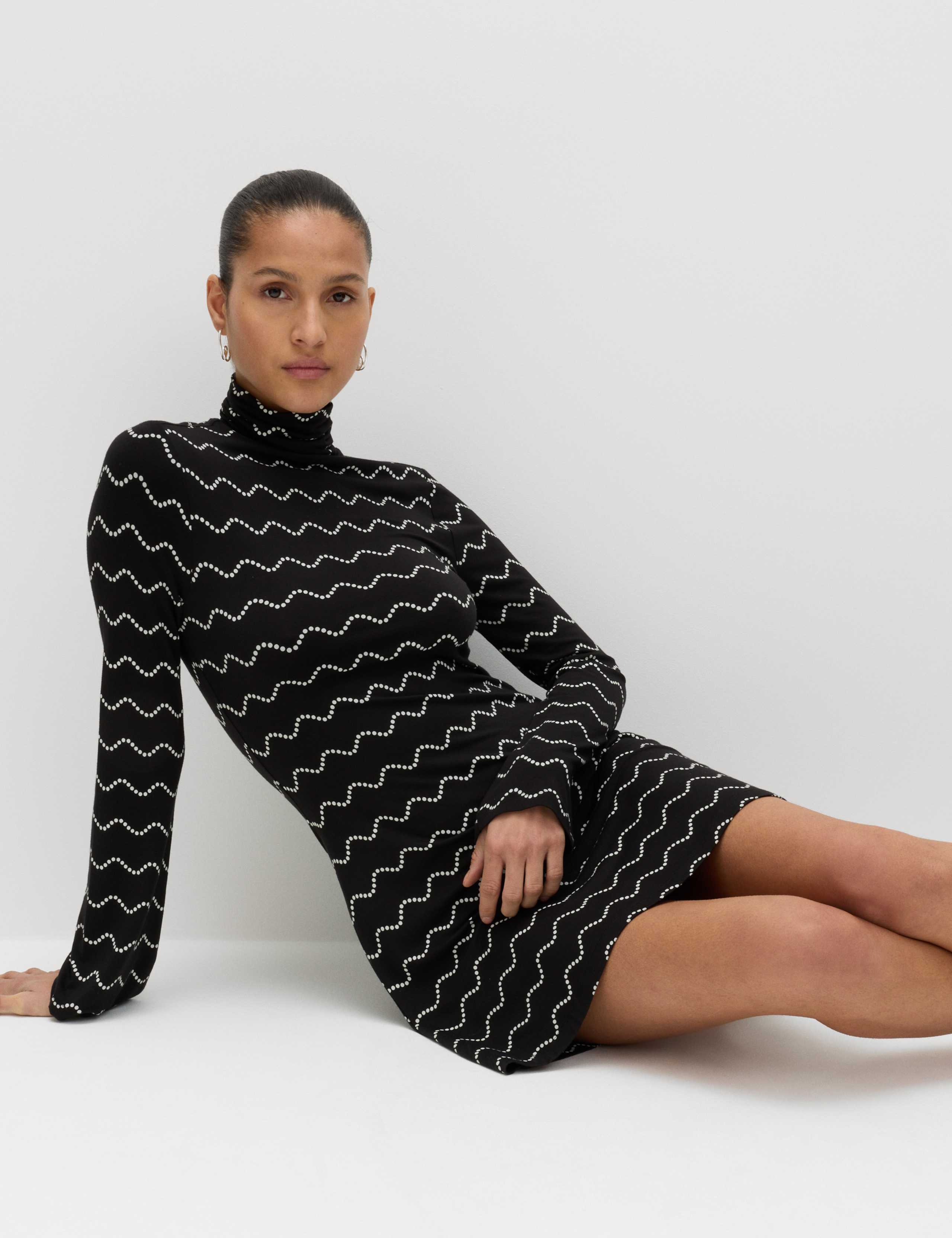 Jersey Printed High Neck Mini Skater Dress 1 of 6