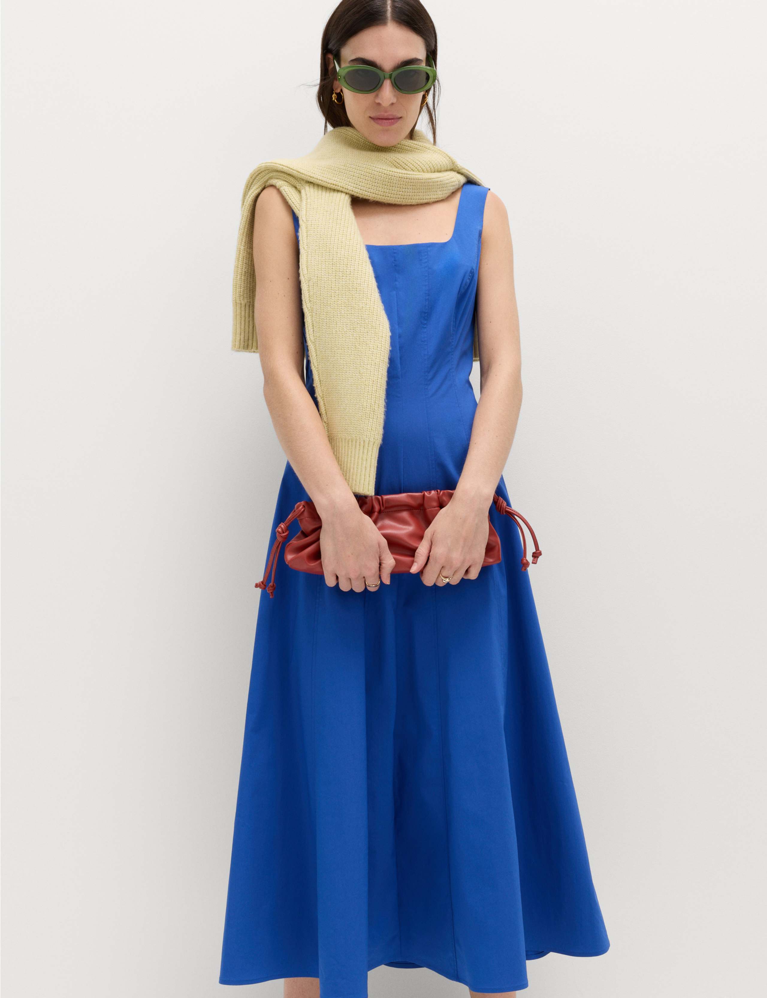 Cotton Rich Panel Midi Waisted Skater Dress 1 of 6