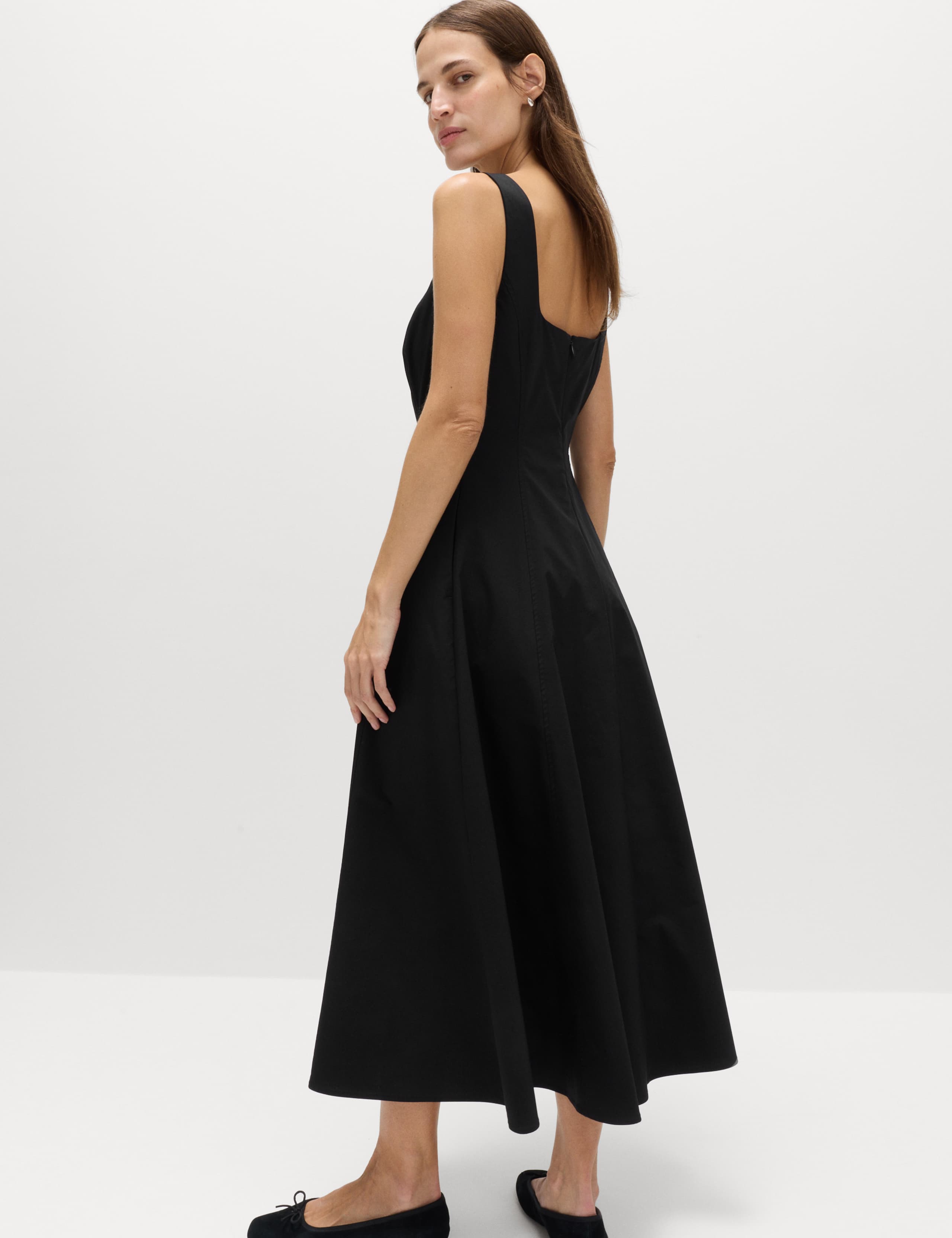 Cotton Rich Panel Midi Waisted Skater Dress 3 of 4