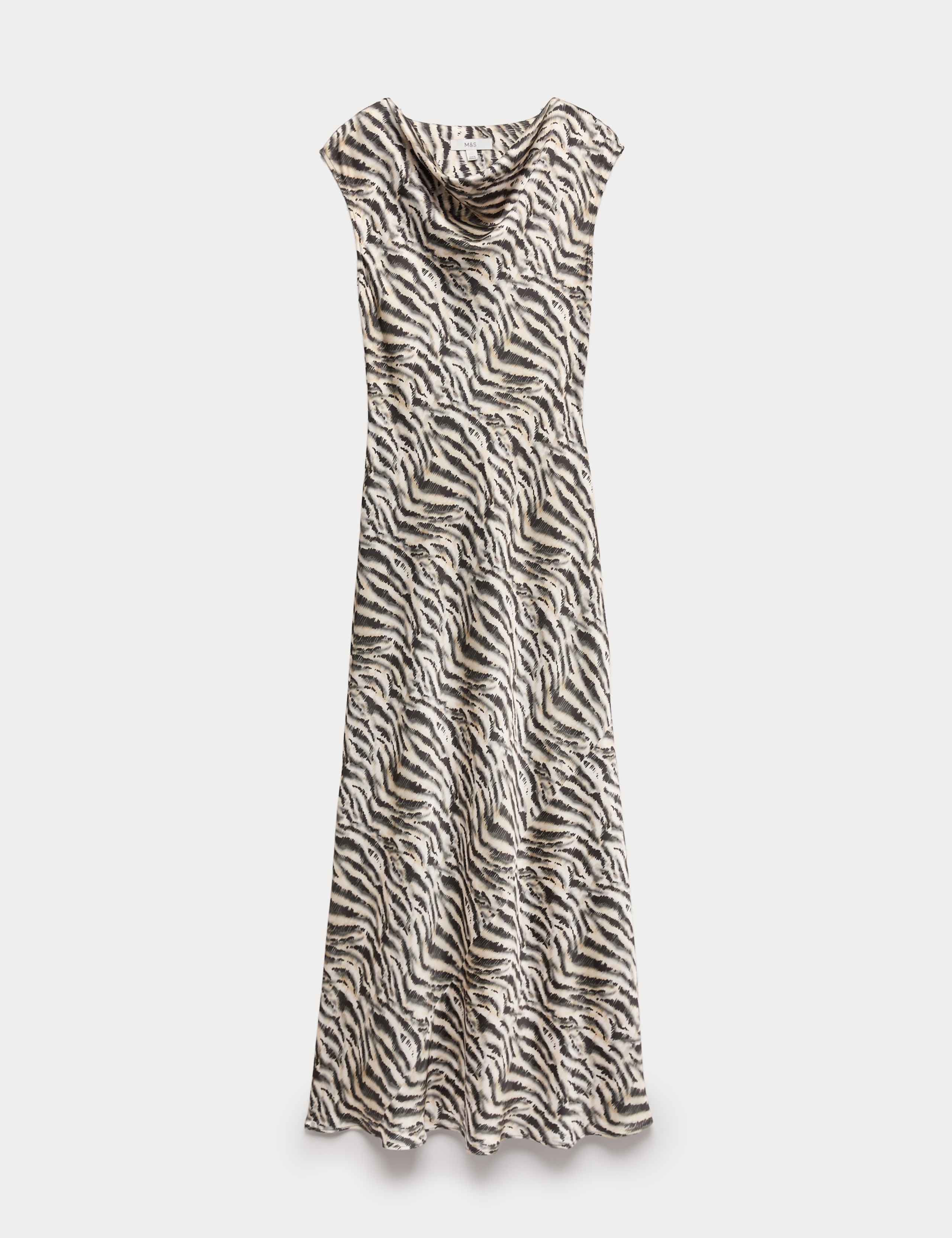 Satin Zebra Print Cowl Neck Midaxi Dress 2 of 5