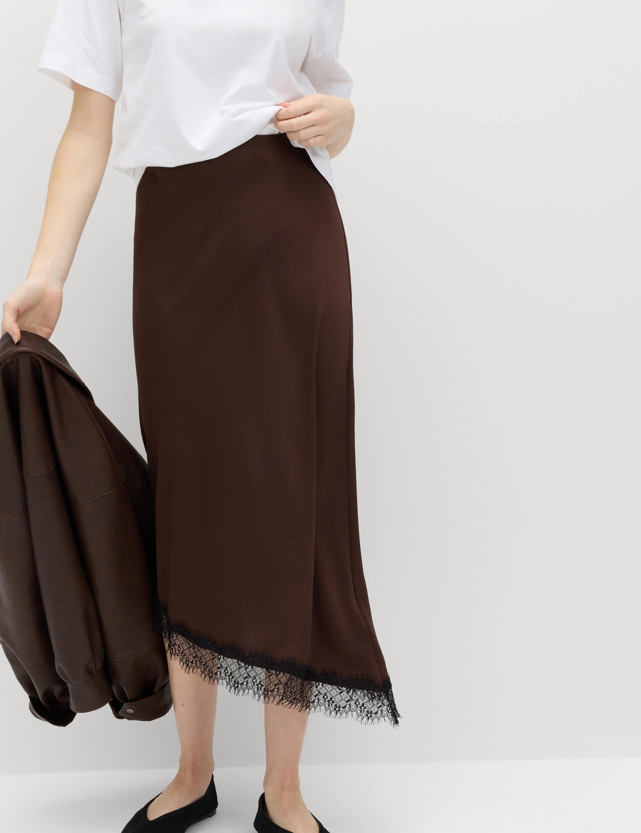 Lace Detail Asymmetric Midi Slip Skirt 3 of 5