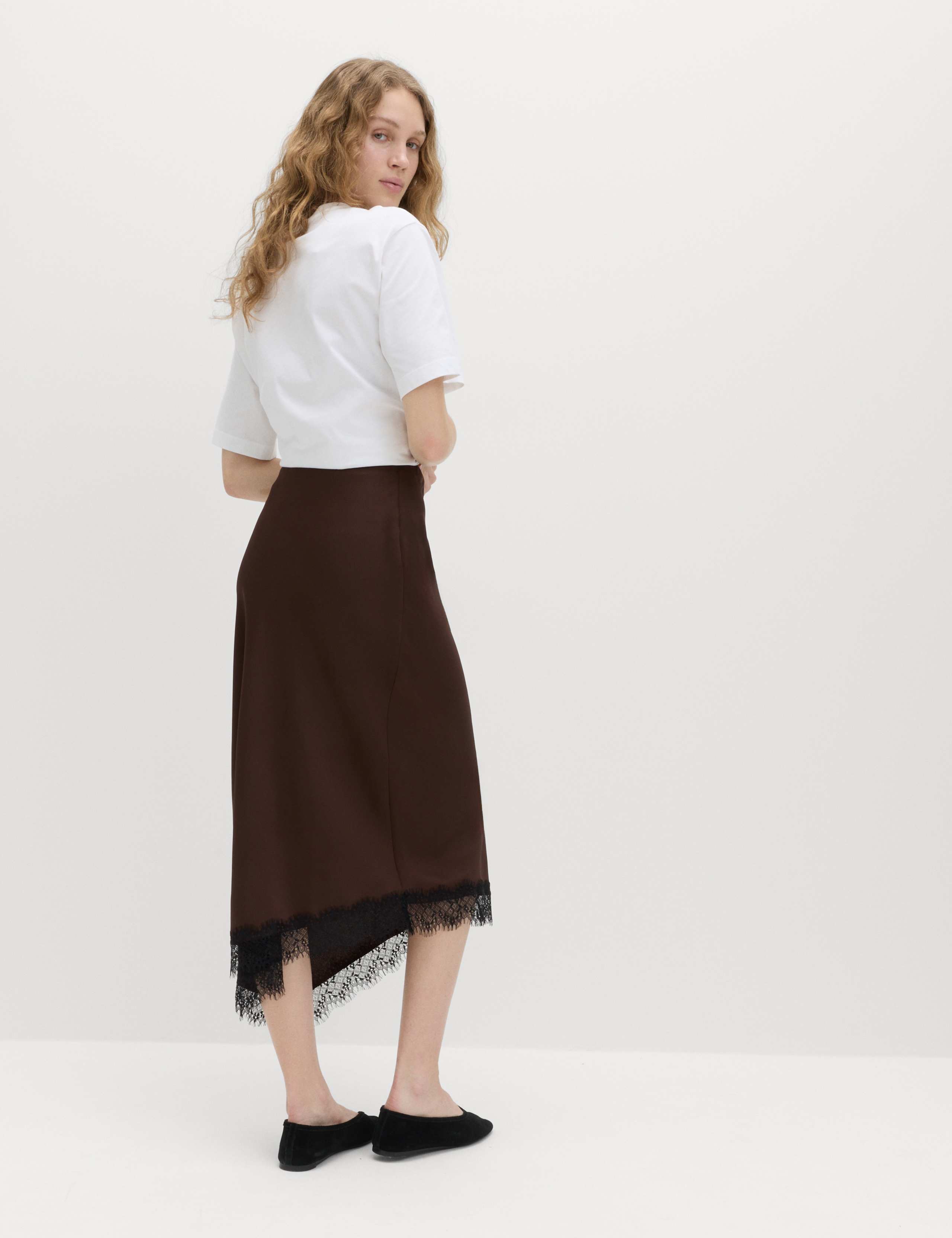 Lace Detail Asymmetric Midi Slip Skirt 4 of 5