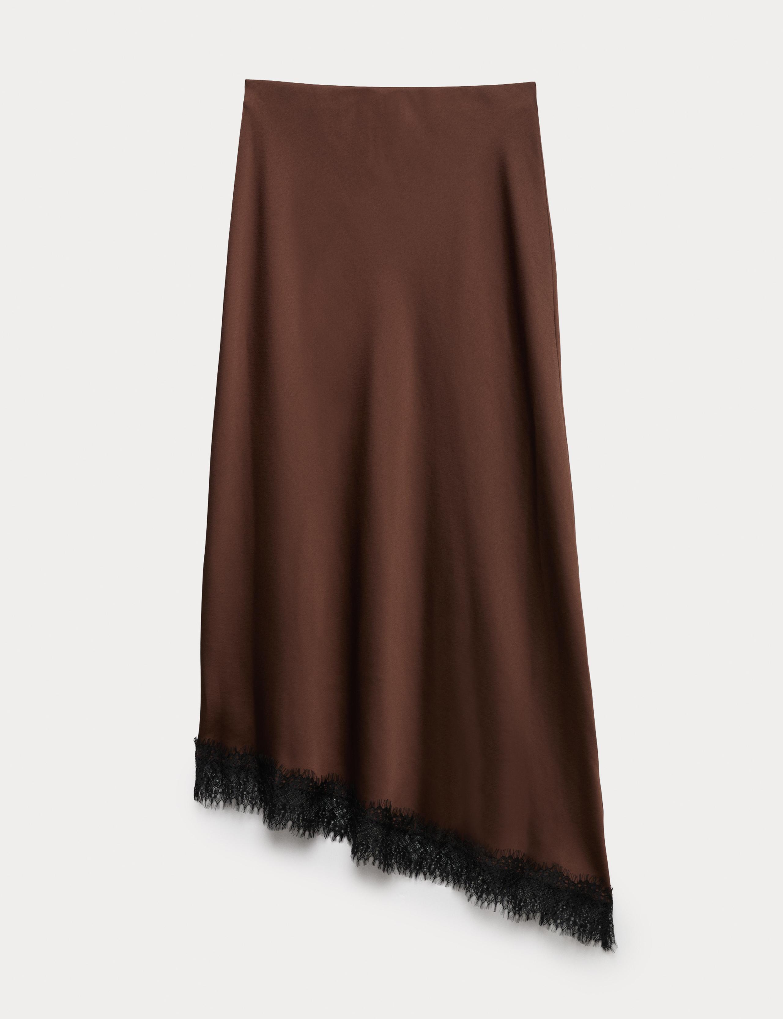 Lace Detail Asymmetric Midi Slip Skirt 2 of 5