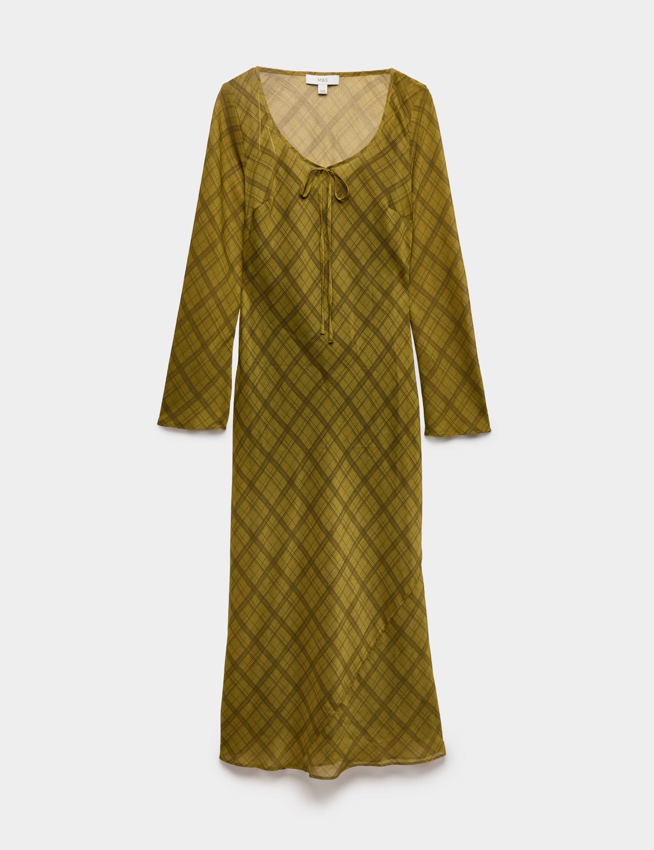 Checked Scoop Neck Long Sleeve Midaxi Column Dress 1 of 1