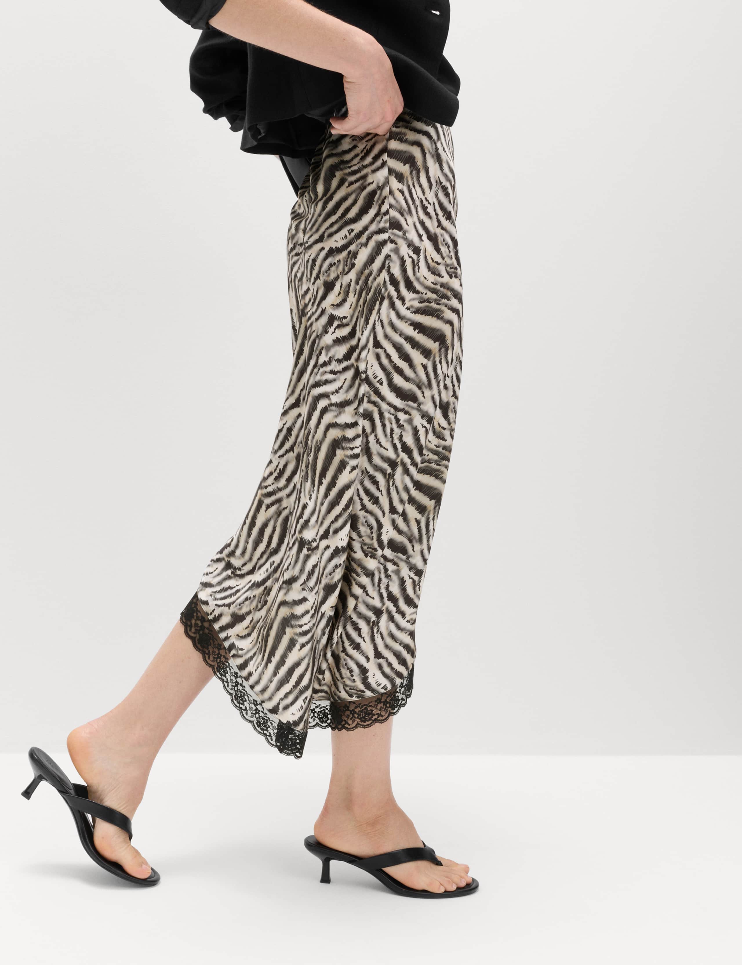 Zebra Print Lace Hem Asymmetric Midi Skirt 4 of 6