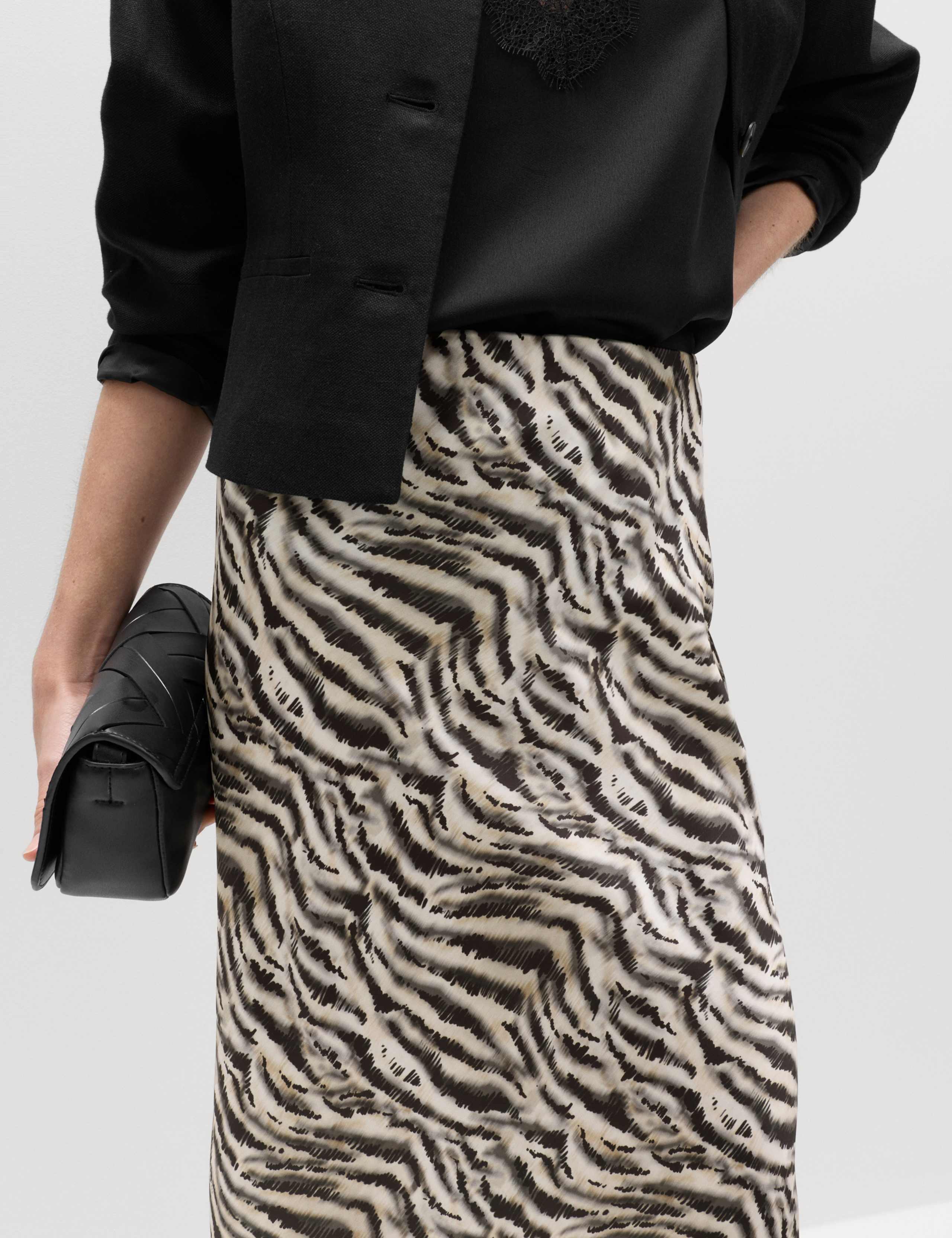 Zebra Print Lace Hem Asymmetric Midi Skirt 5 of 6