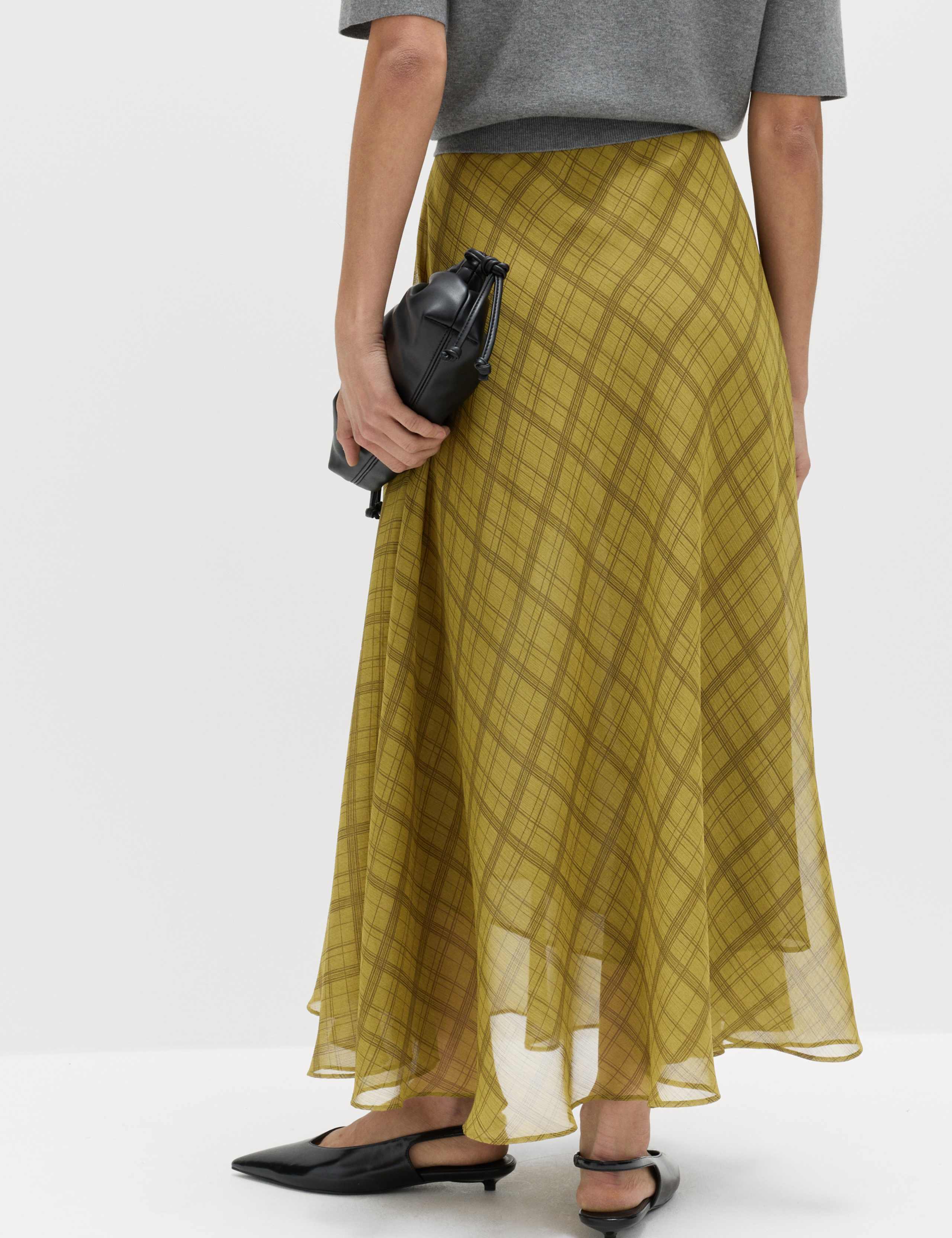 Checked Chiffon Midi A-Line Skirt 7 of 7