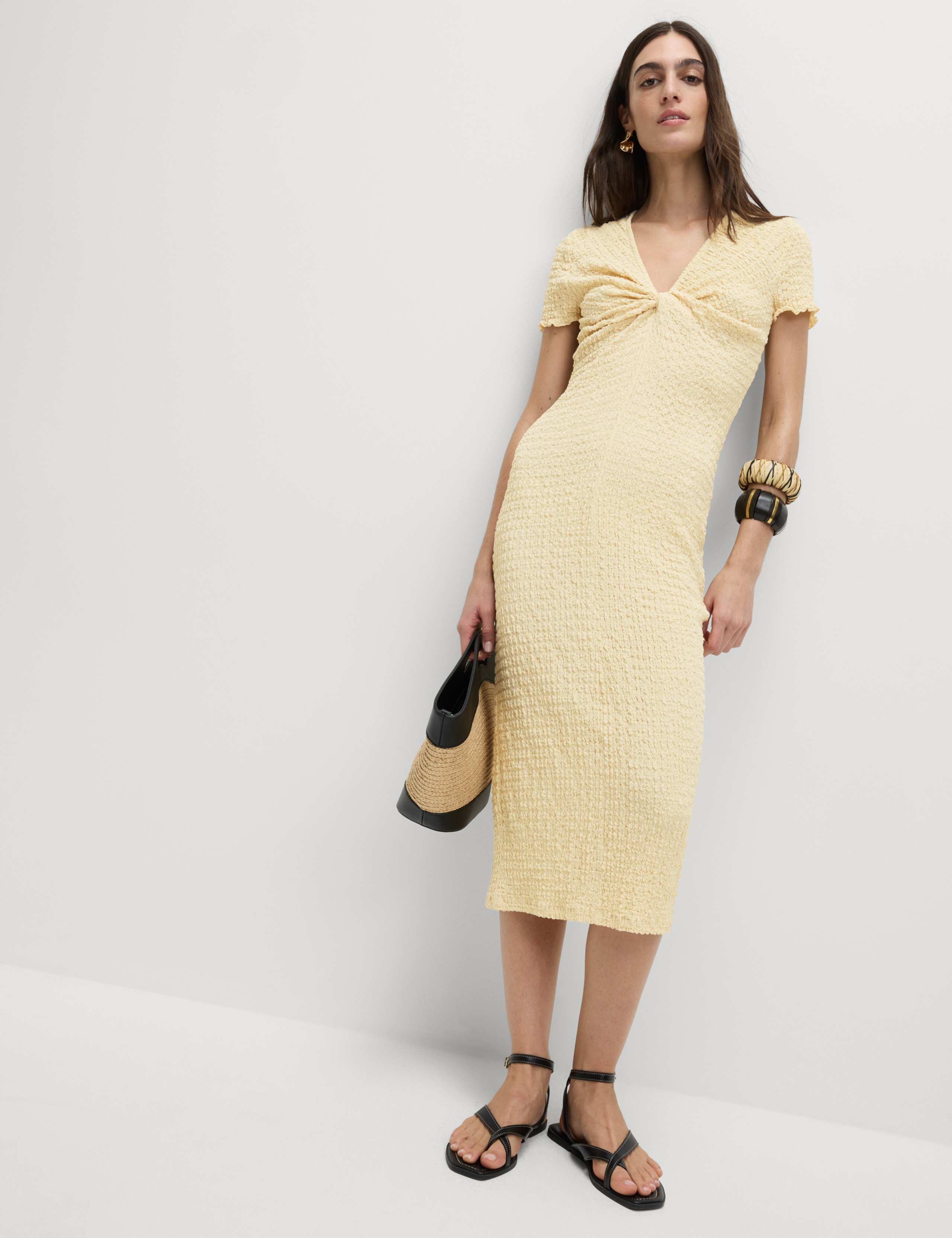 Jersey Textured V-Neck Midi Column Dress 3 of 5