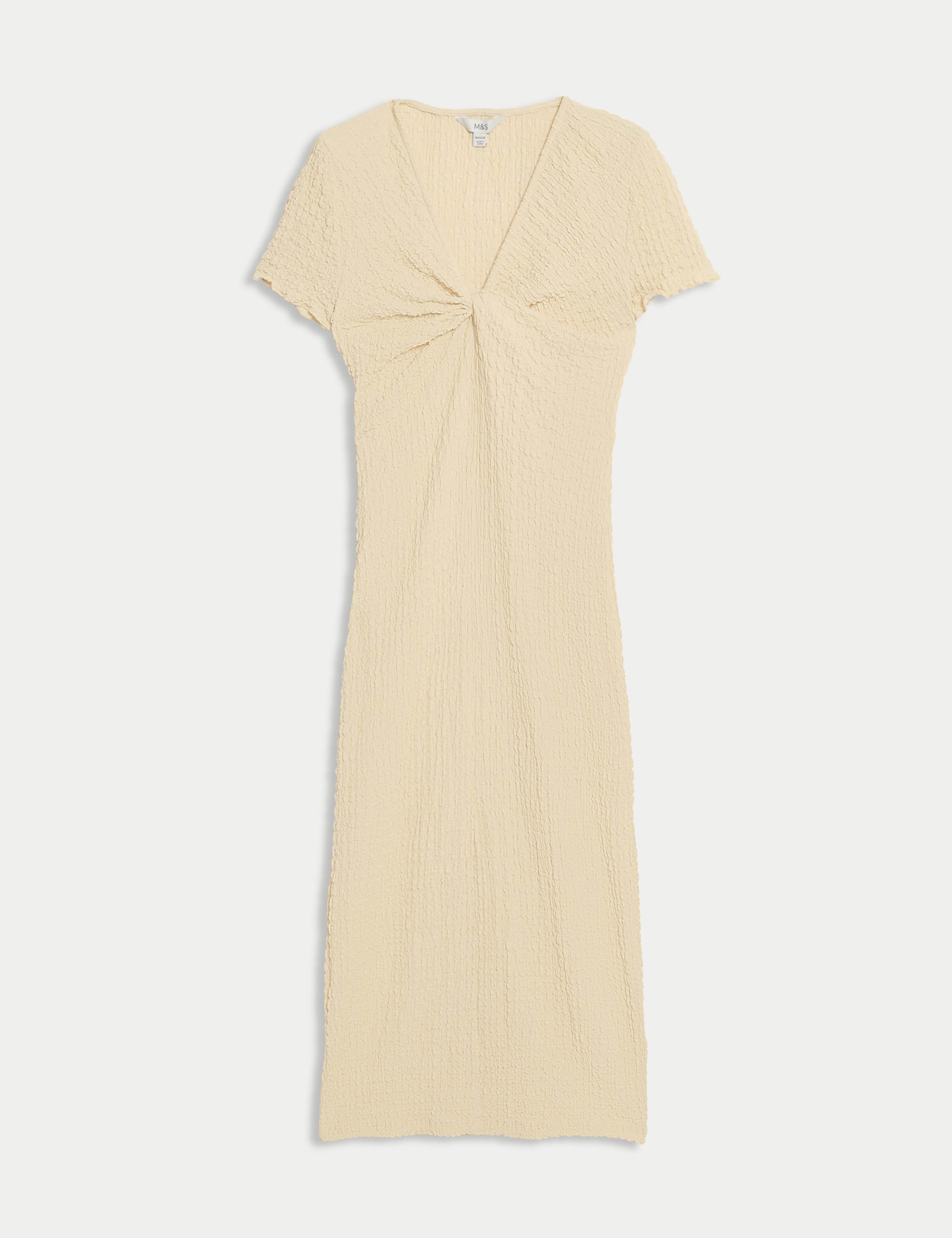 Jersey Textured V-Neck Midi Column Dress 2 of 5