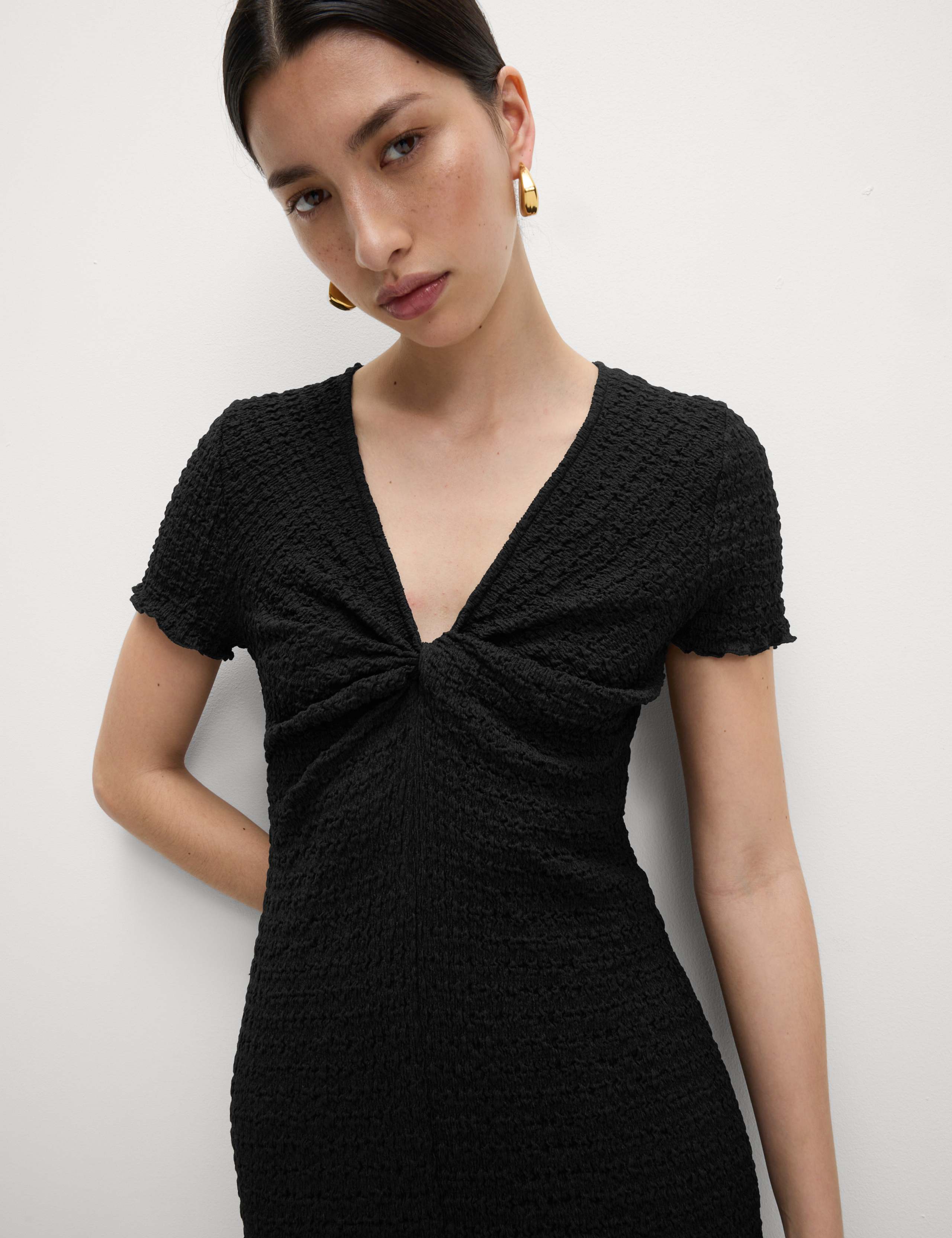 Jersey Textured V-Neck Midi Column Dress 3 of 6