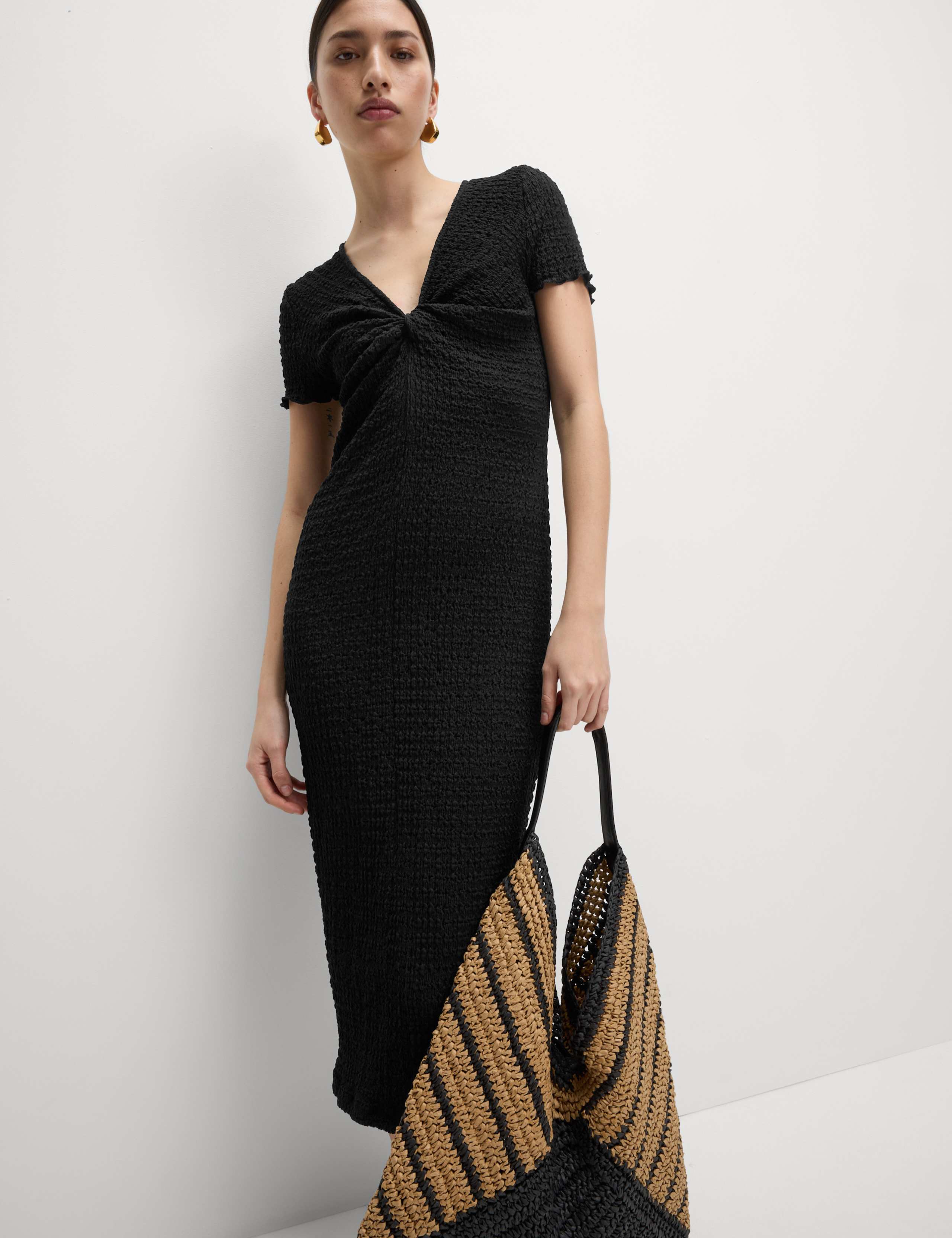 Jersey Textured V-Neck Midi Column Dress 5 of 6