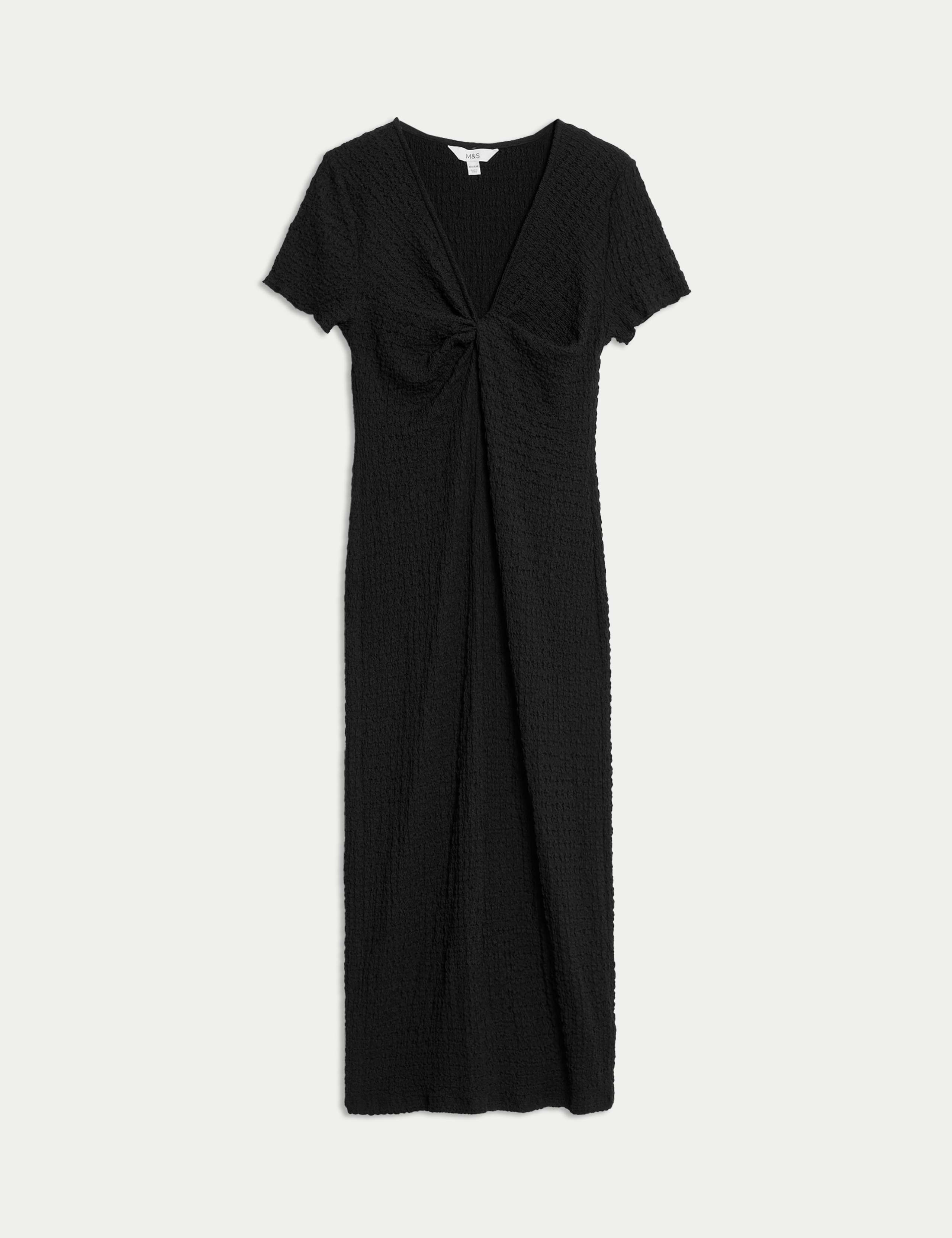 Jersey Textured V-Neck Midi Column Dress 2 of 6