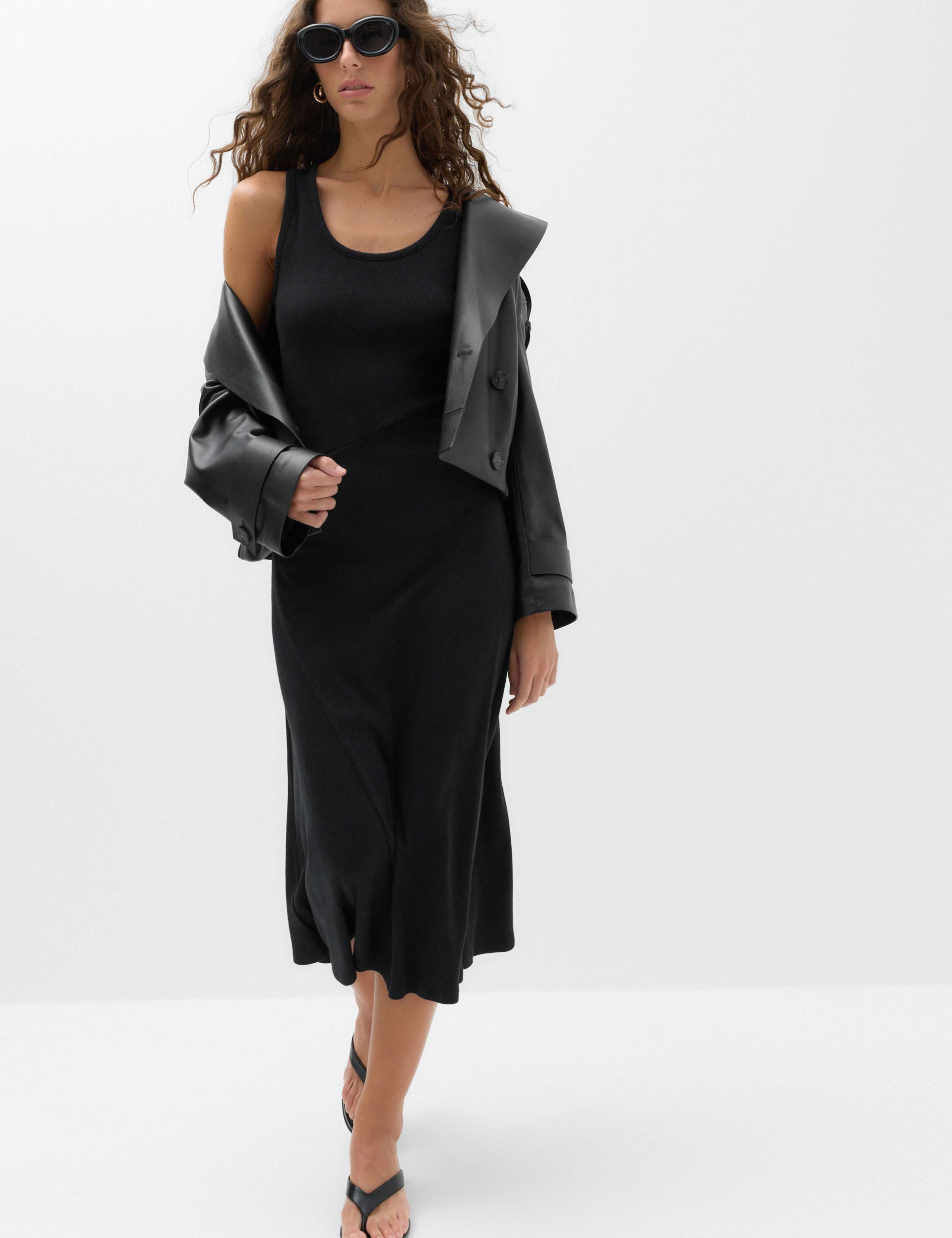 Cotton Rich Ribbed Midi Column Dress 3 of 6