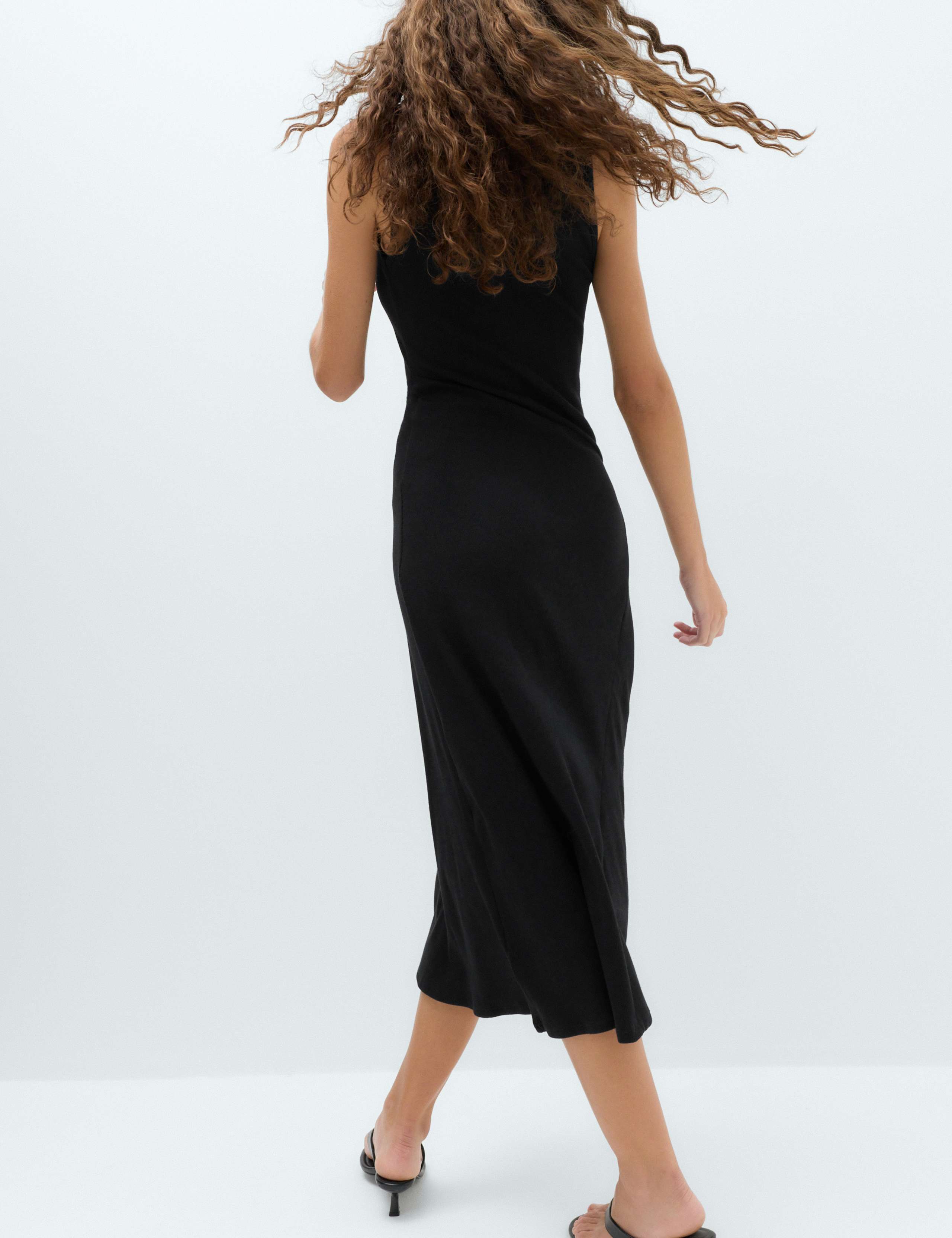 Cotton Rich Ribbed Midi Column Dress 5 of 6
