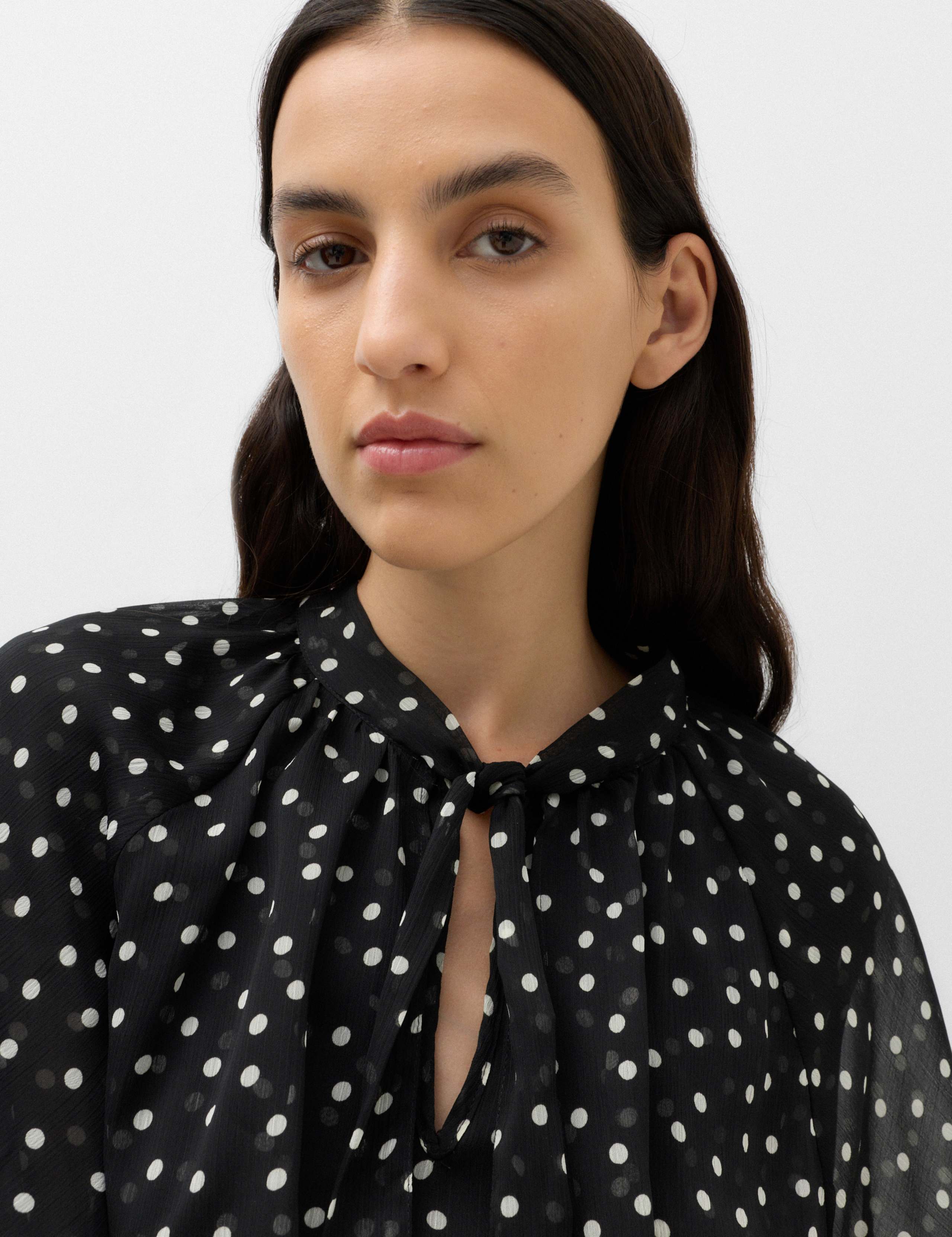 Polka Dot Tie Neck Mini Smock Dress 5 of 5