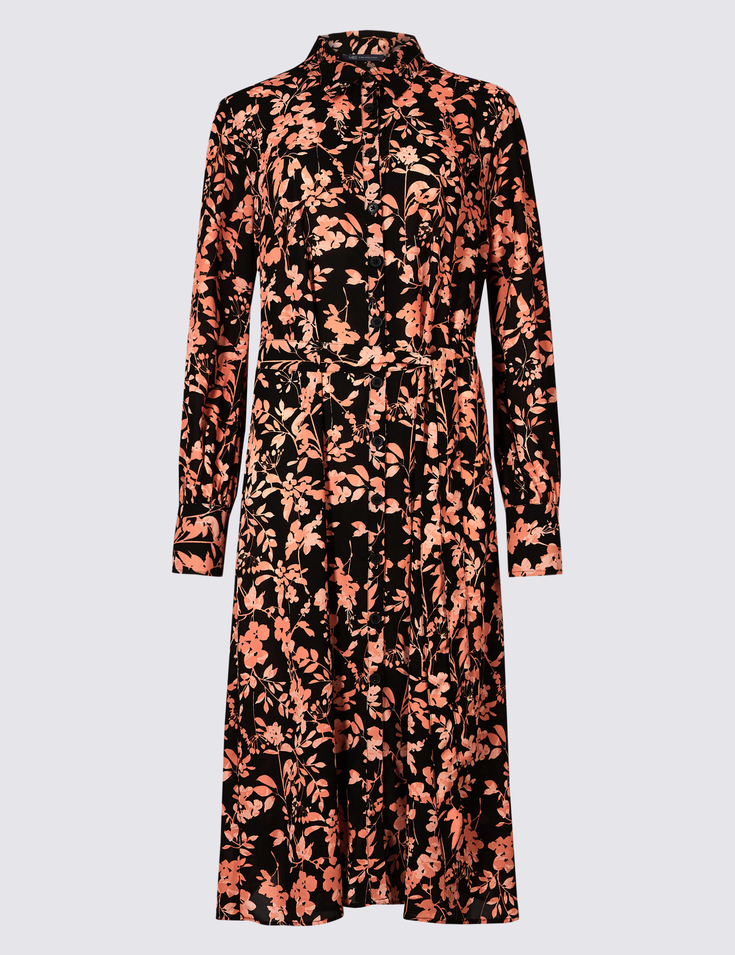 Floral Print Long Sleeve Shirt Midi Dress 2 of 4