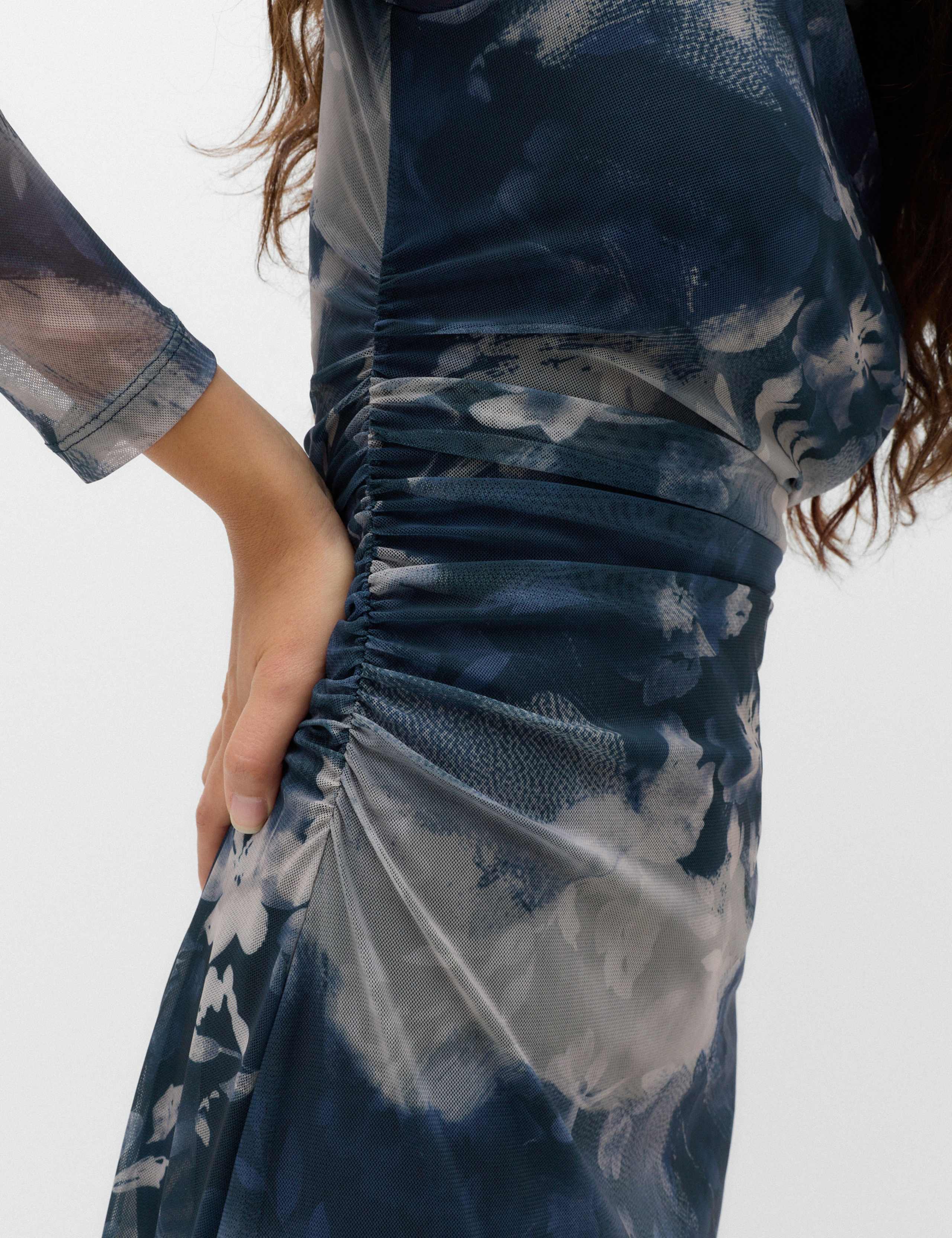 Mesh Floral Ruched Midi Column Dress 4 of 5