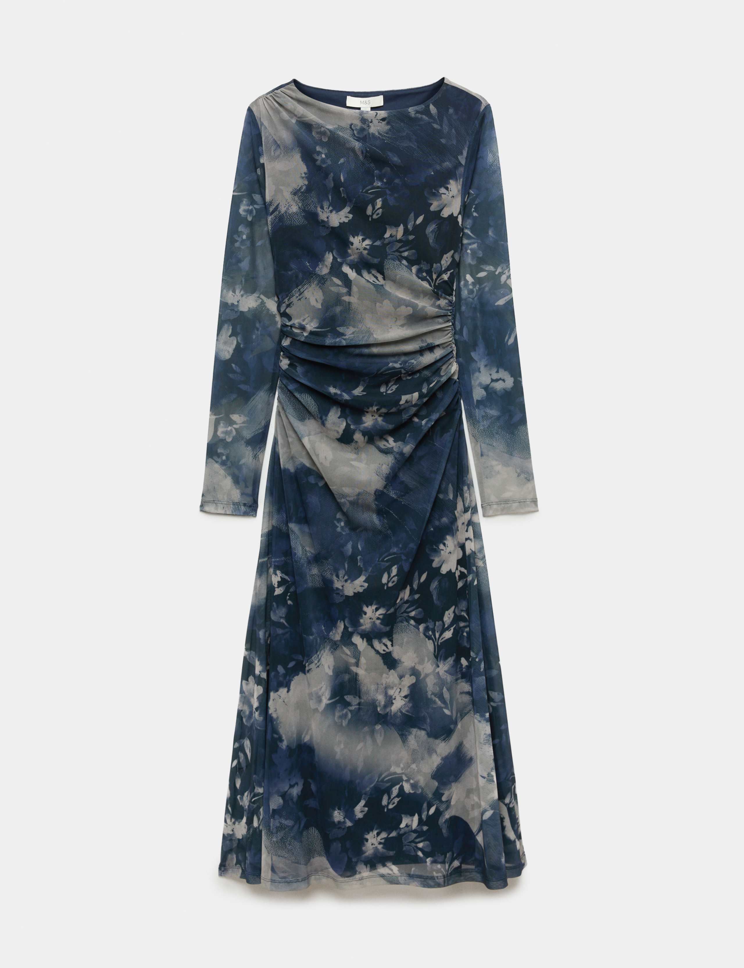 Mesh Floral Ruched Midi Column Dress 2 of 5