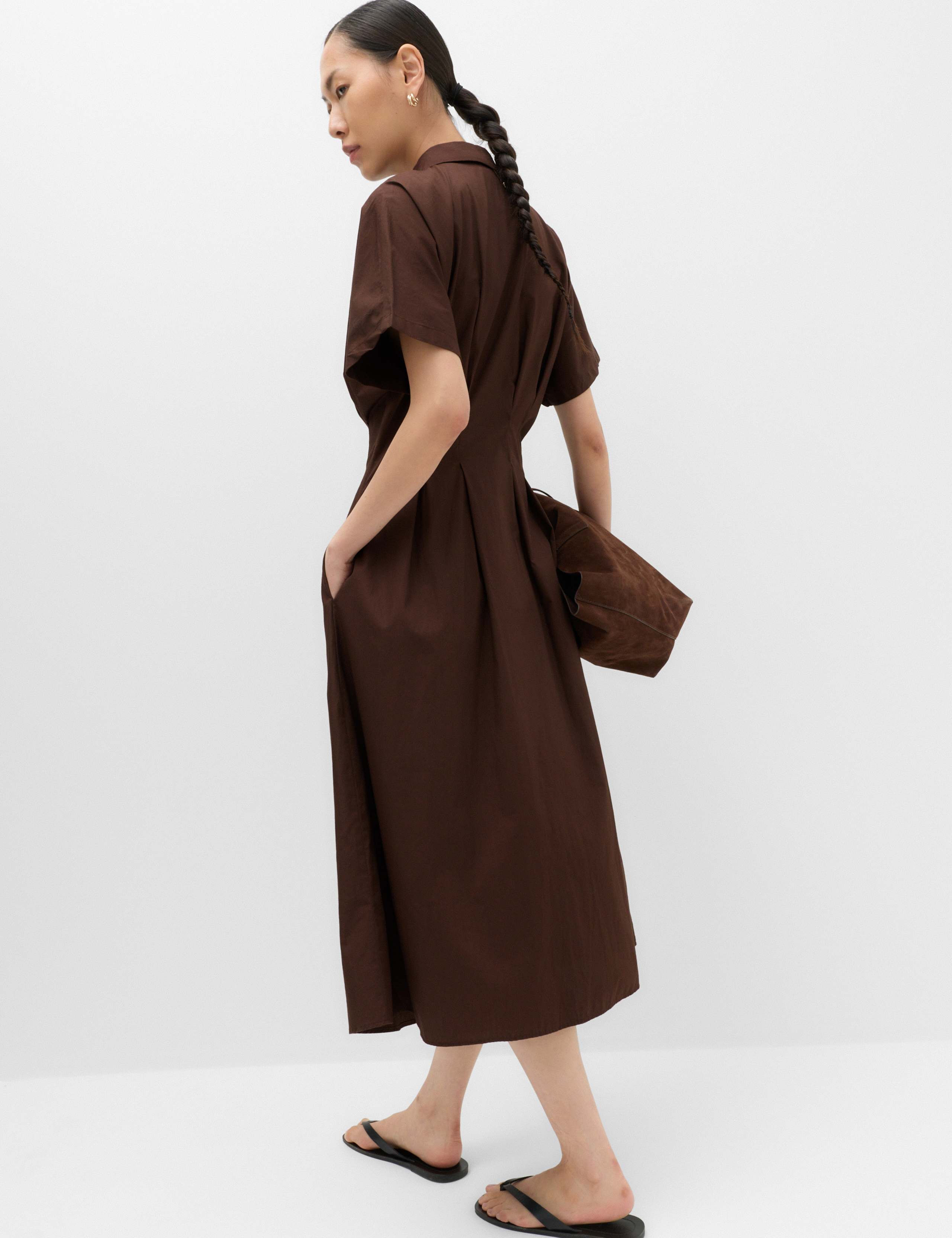 Pure Cotton Pintuck Midi Shirt Dress 4 of 5
