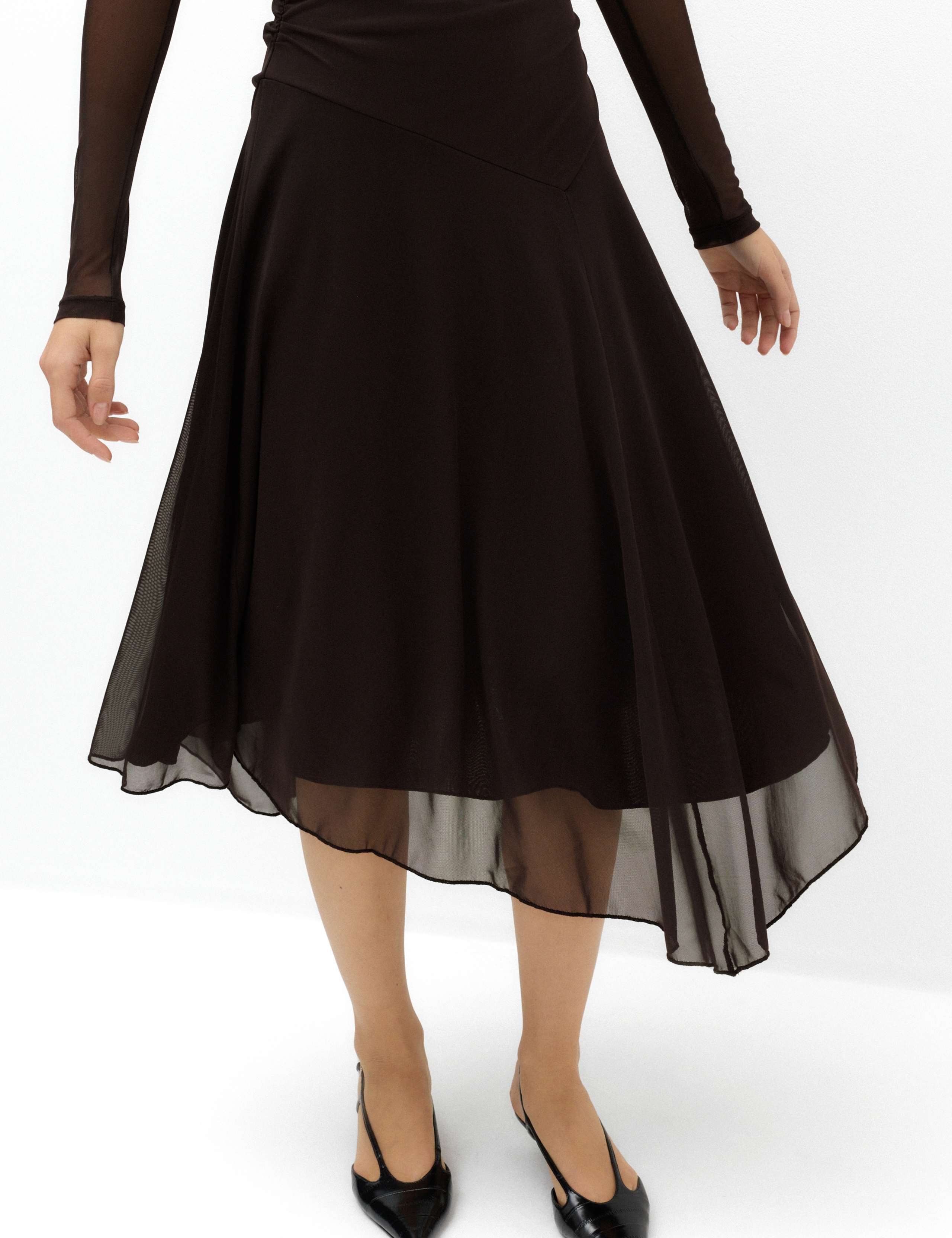 Mesh Draped Asymmetric Hem Midaxi Waisted Dress 3 of 7