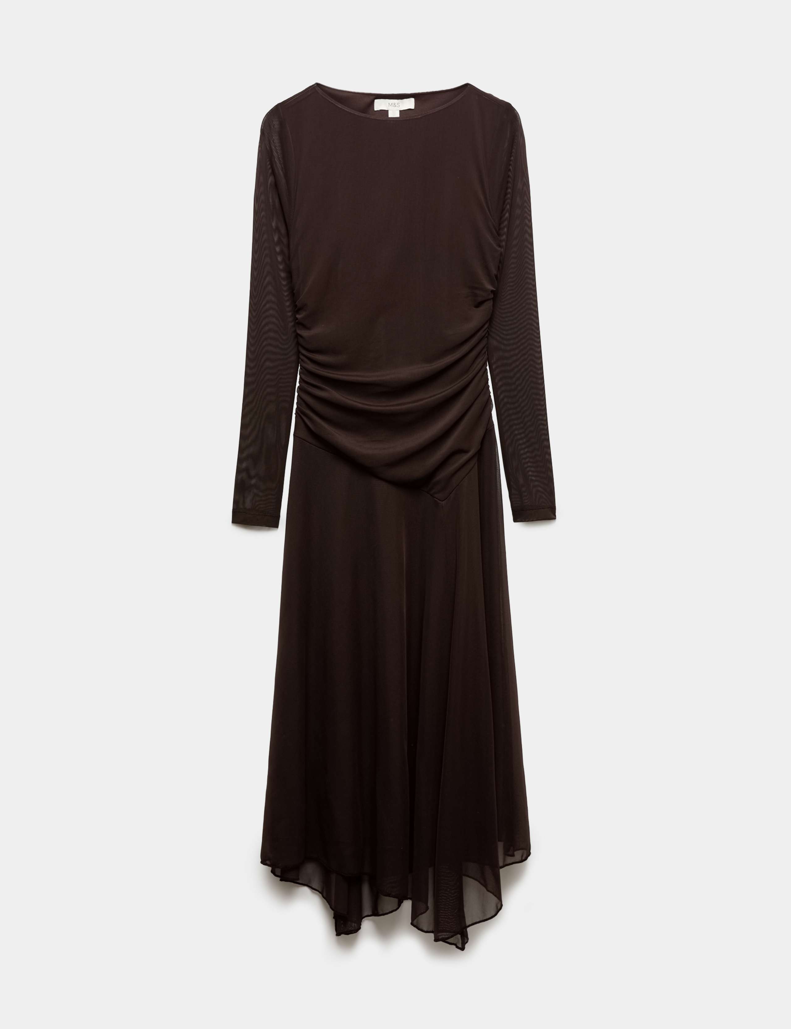 Mesh Draped Asymmetric Hem Midaxi Waisted Dress 2 of 7