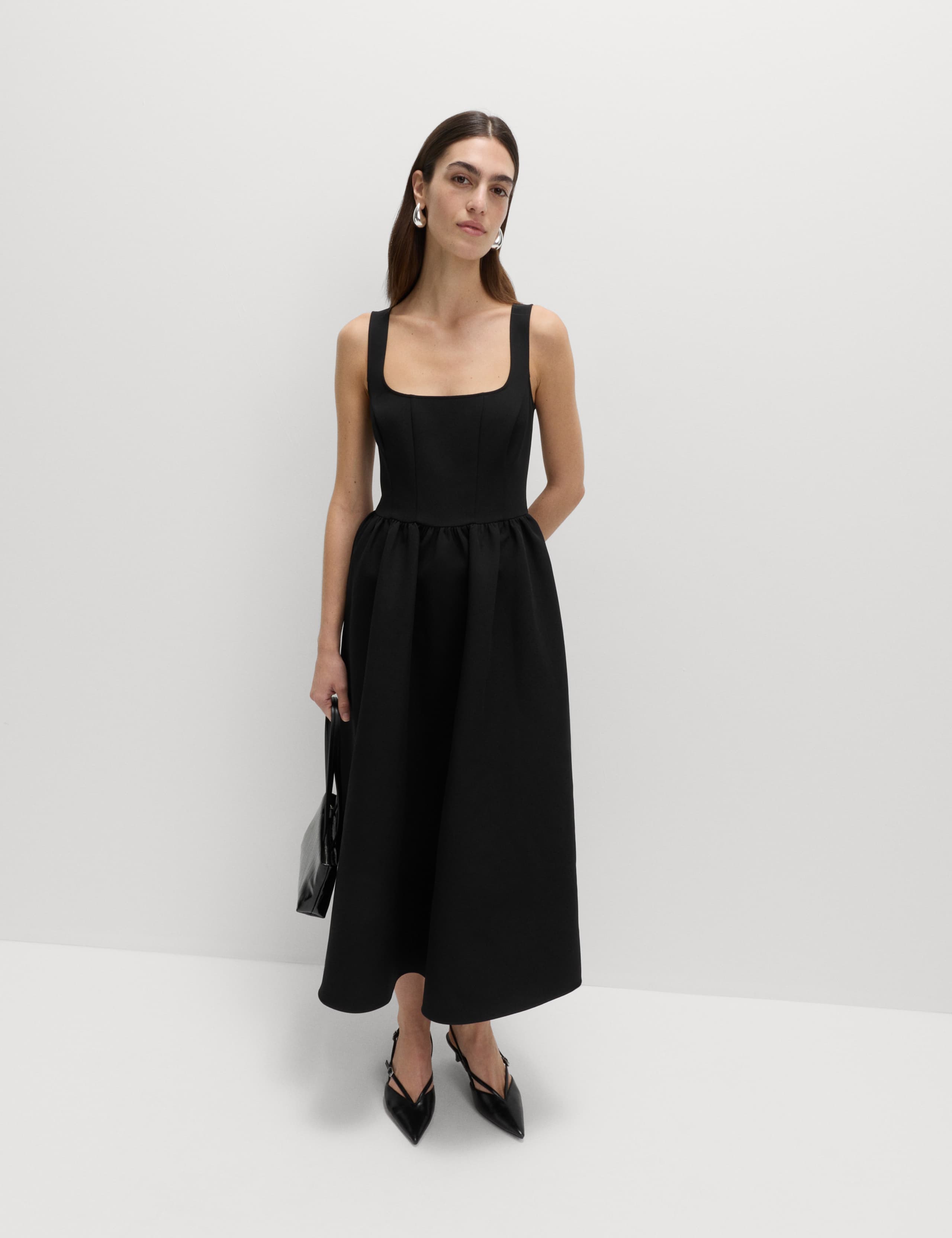 square neck midi skater dress Linen Blend Square Neck Midi Skater Dress | WHITE | Dresses