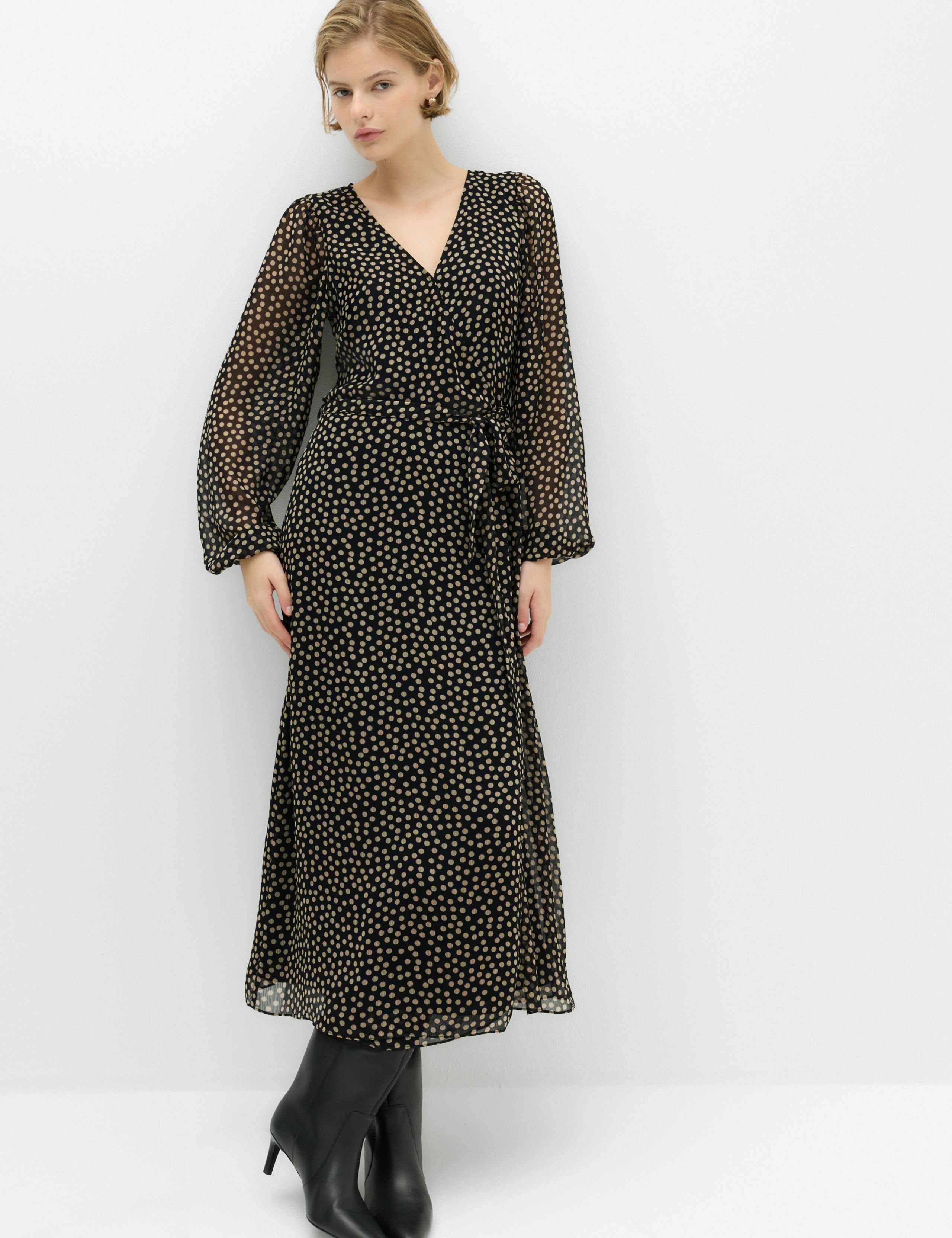 Chiffon Spot Print Midi Wrap Dress 1 of 6