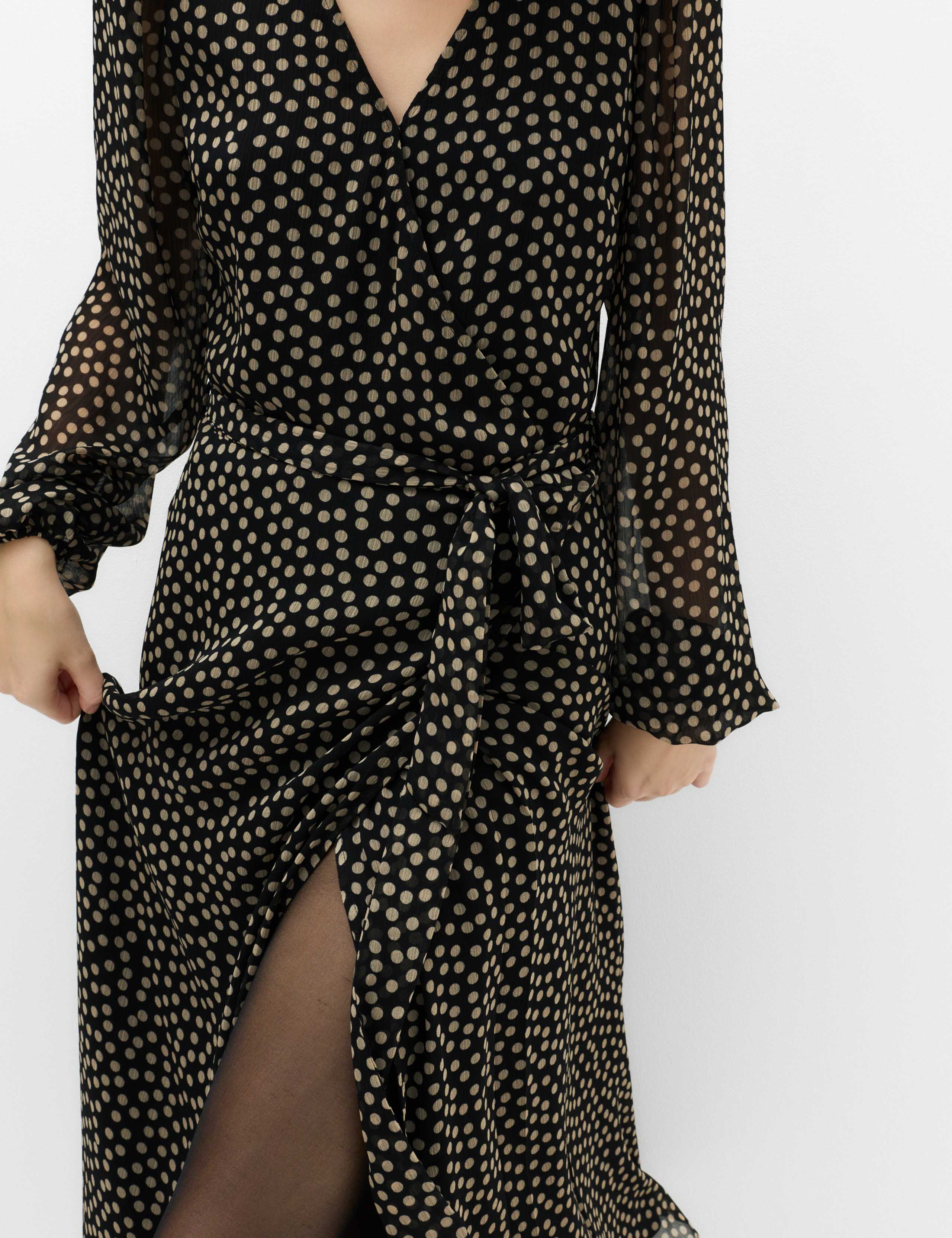 Chiffon Spot Print Midi Wrap Dress 3 of 6