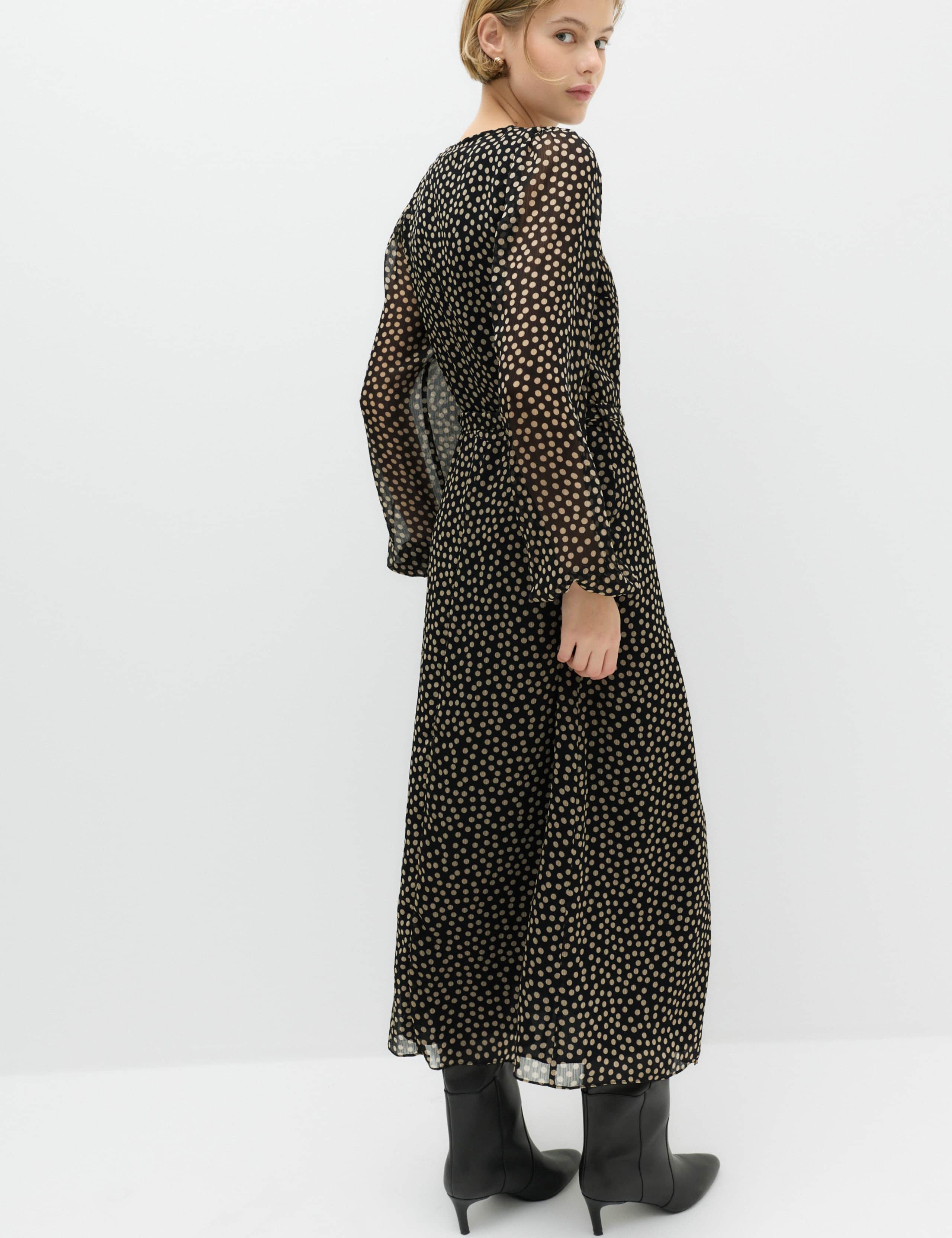 Chiffon Spot Print Midi Wrap Dress 4 of 6