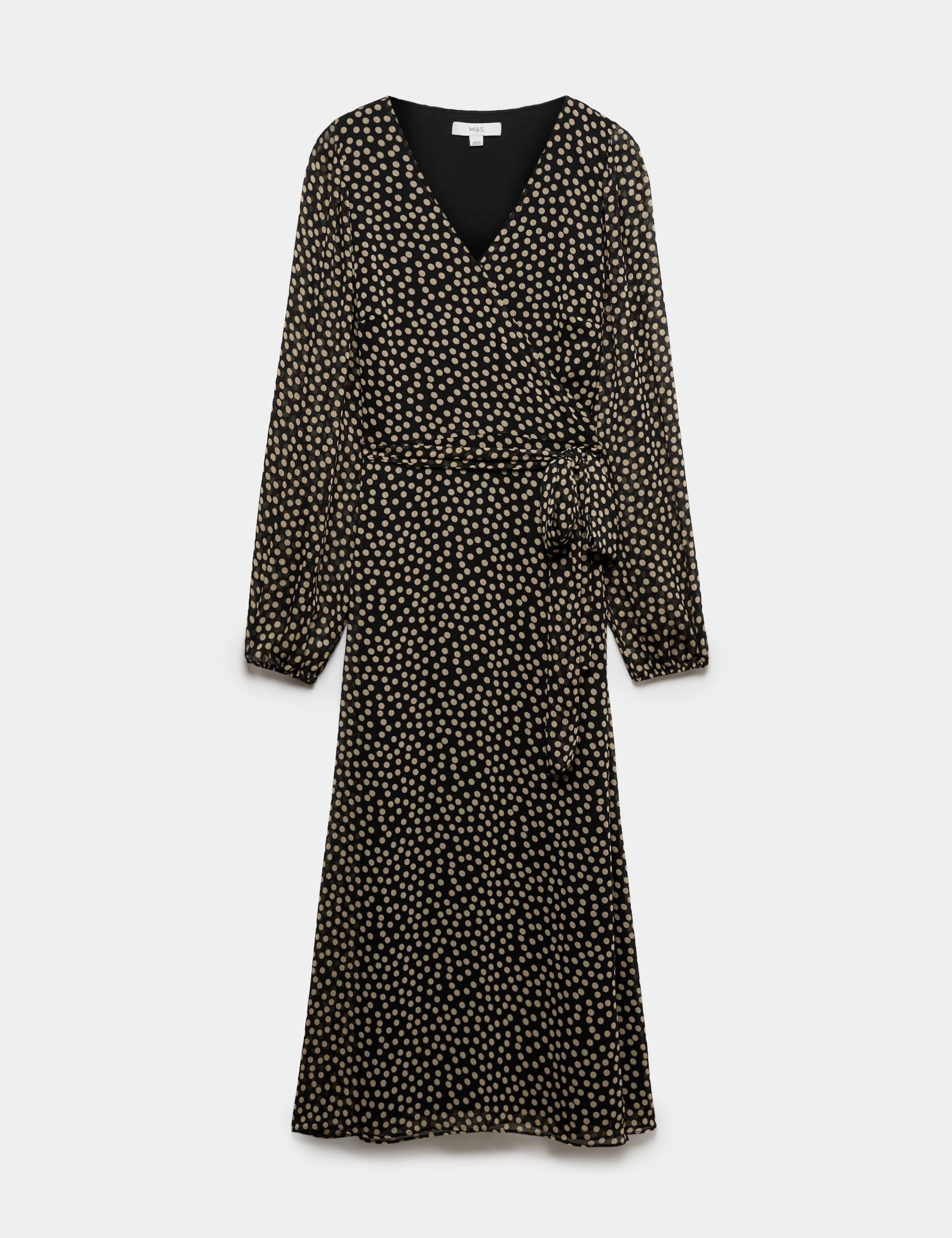 Chiffon Spot Print Midi Wrap Dress 2 of 6