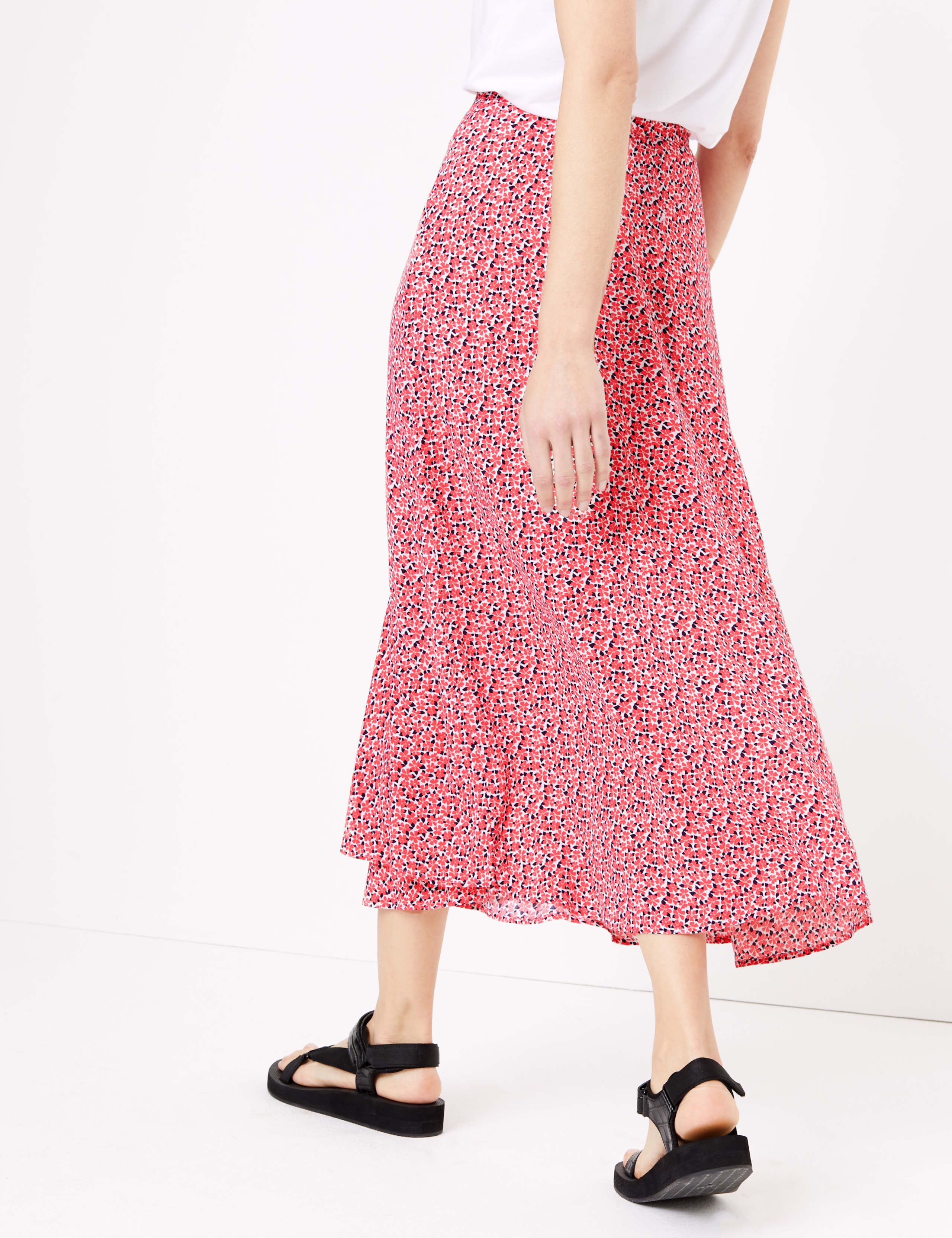 Floral Tiered Hem Midi Skater Skirt 3 of 4