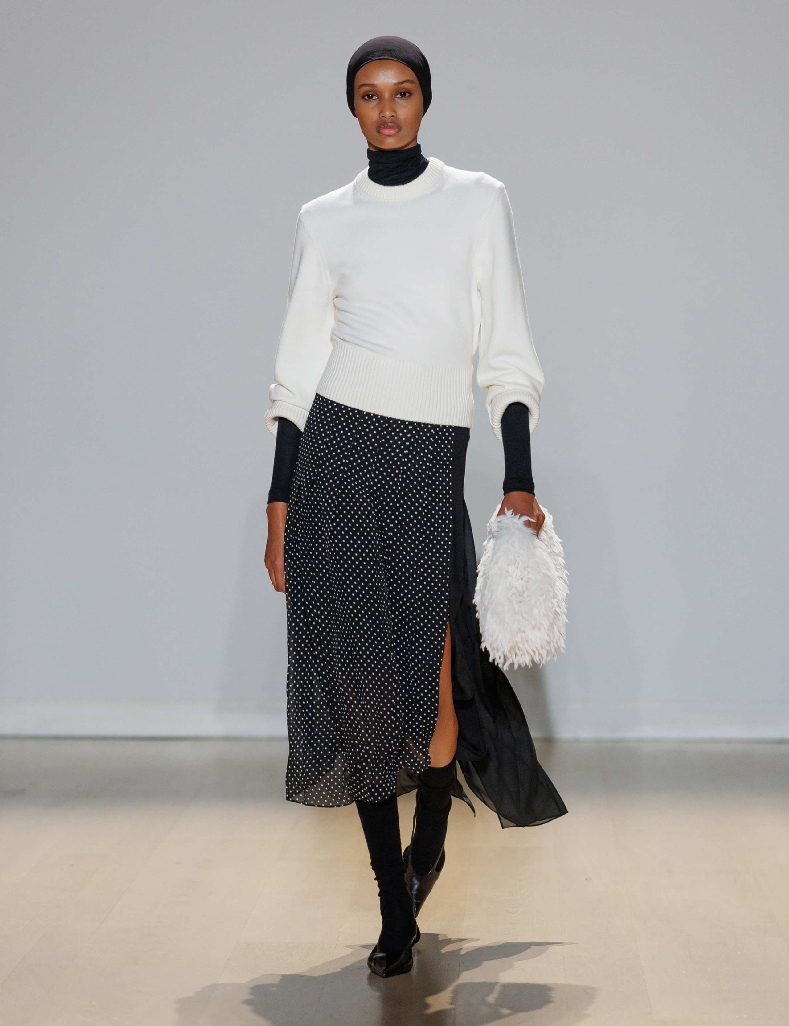 Polka Dot Pleated Hi Low Asymmetric Skirt 1 of 6