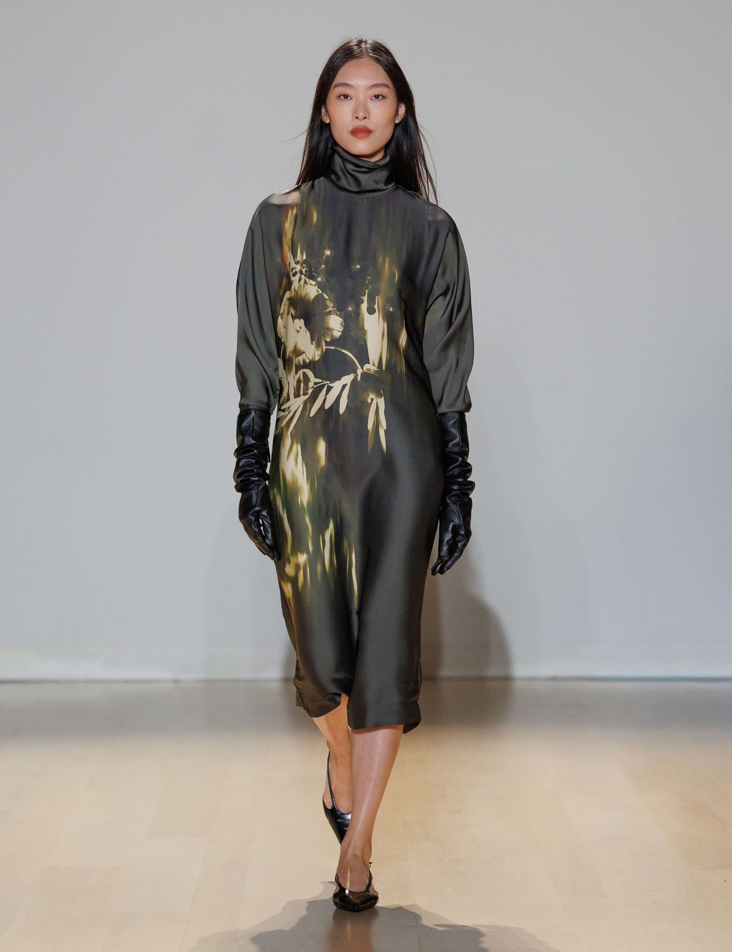 Floral Funnel Neck Midi Satin Column Dress 1 of 8