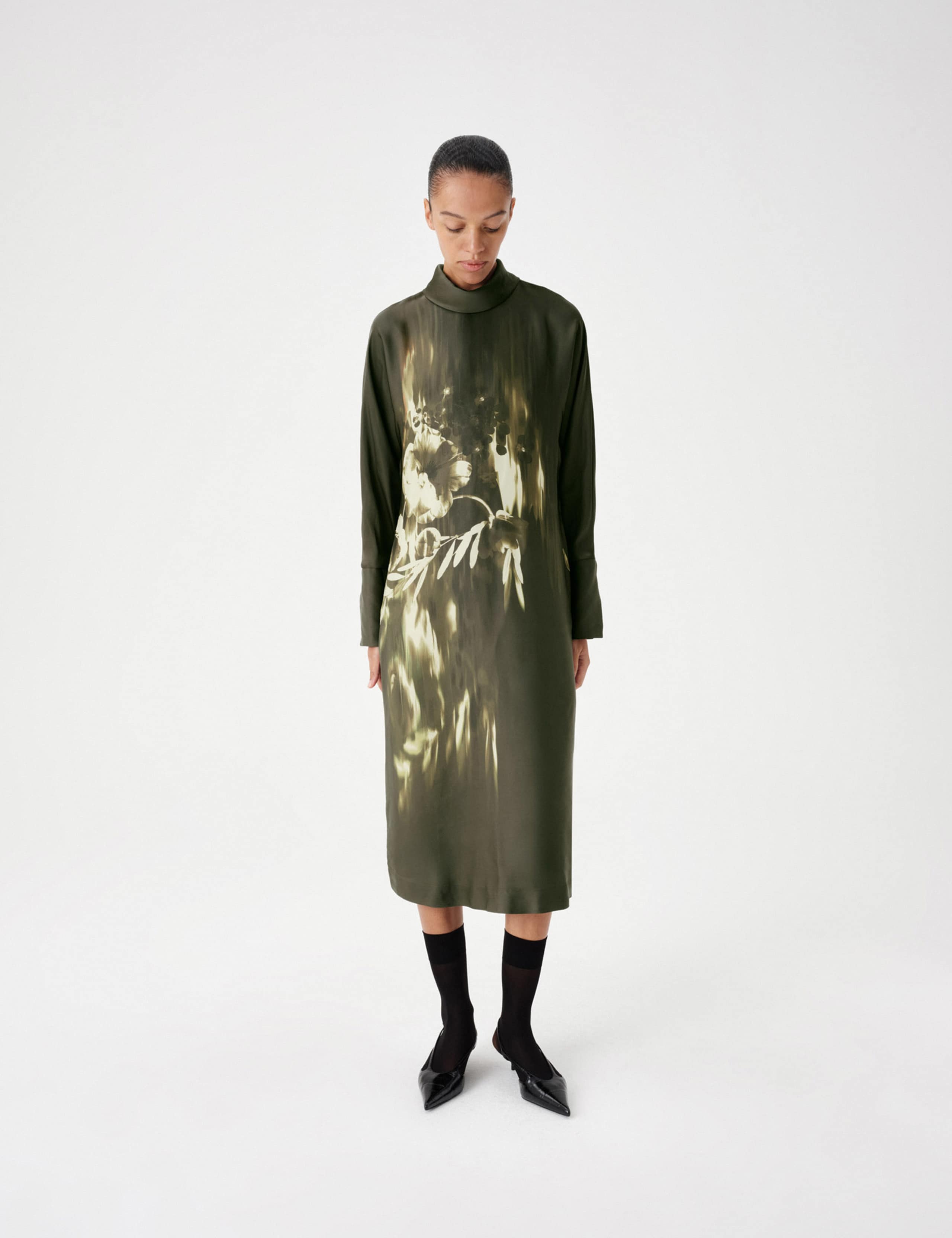 Floral Funnel Neck Midi Column Dress 3 of 8