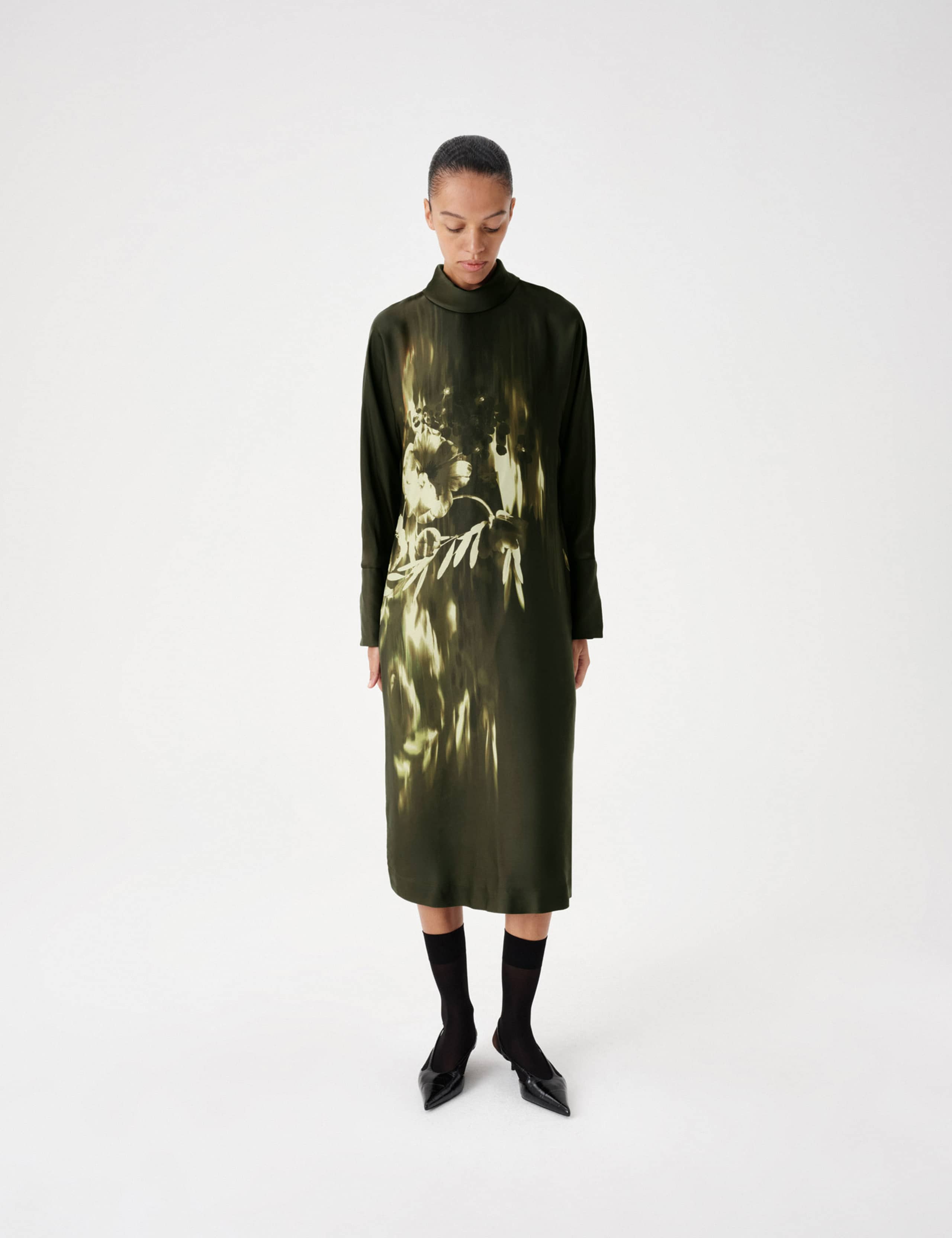 Floral Funnel Neck Midi Satin Column Dress 4 of 8