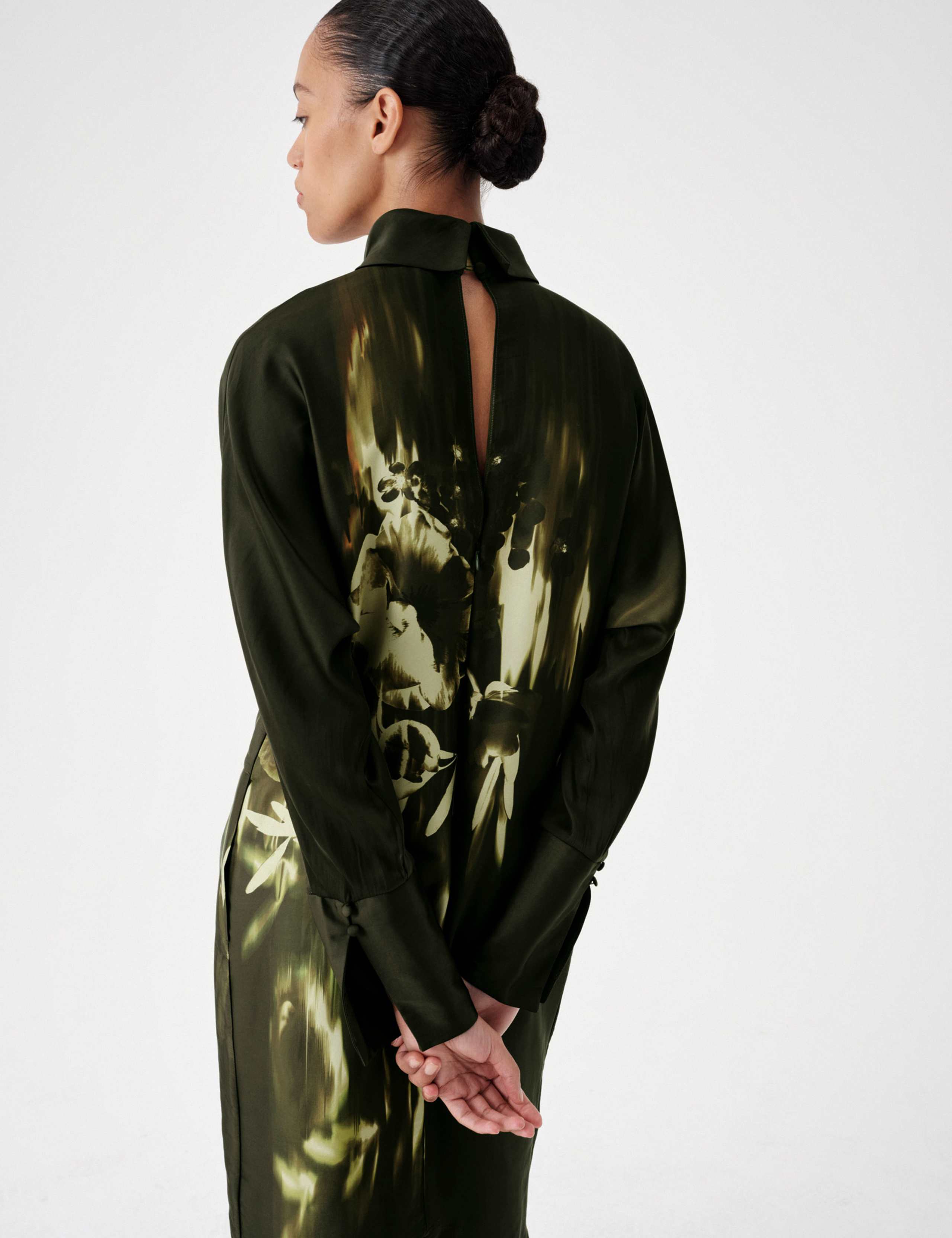 Floral Funnel Neck Midi Satin Column Dress 6 of 8
